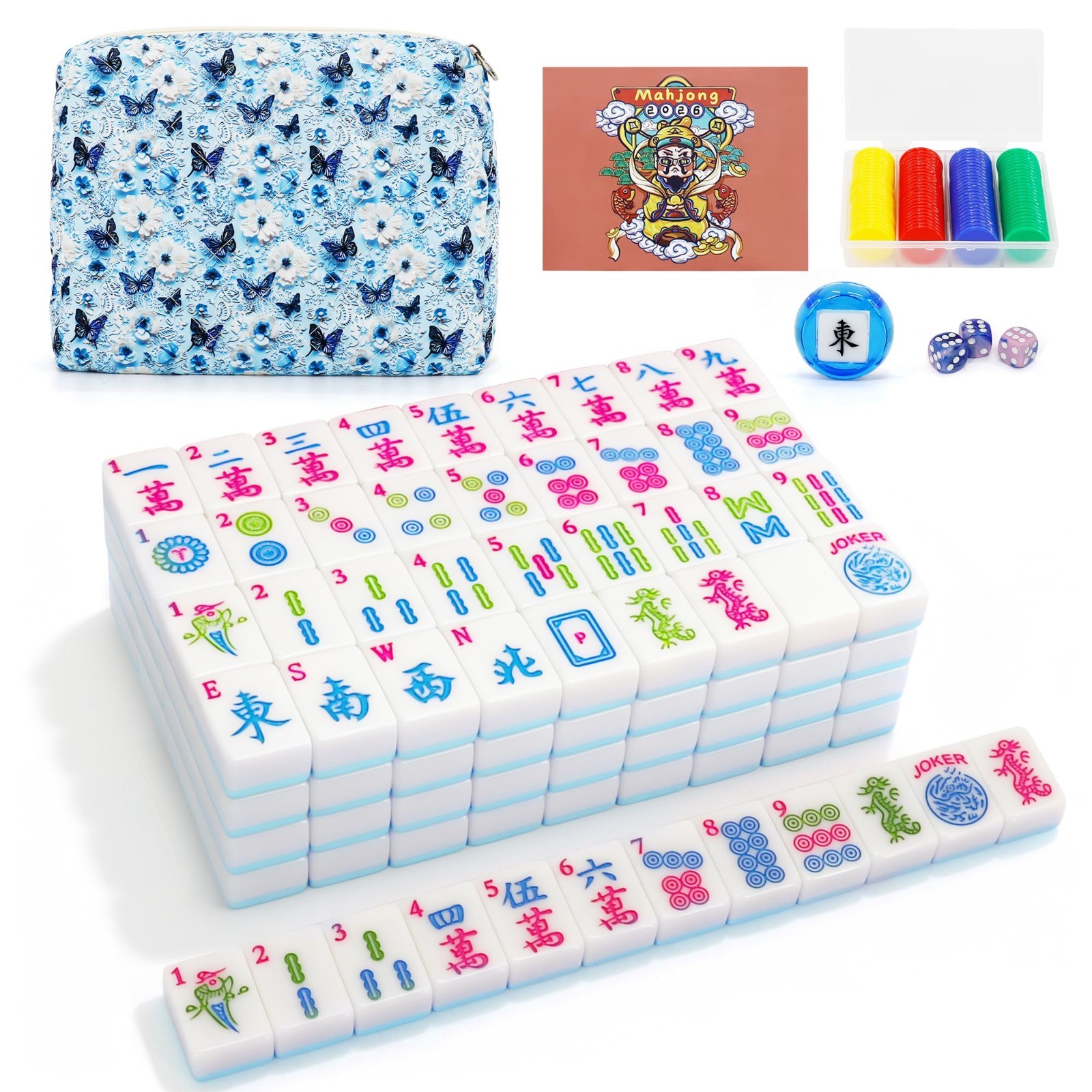 Premium American Mahjong Game Set – 166 Thick Tiles, Portable Carrying Bag, Trav