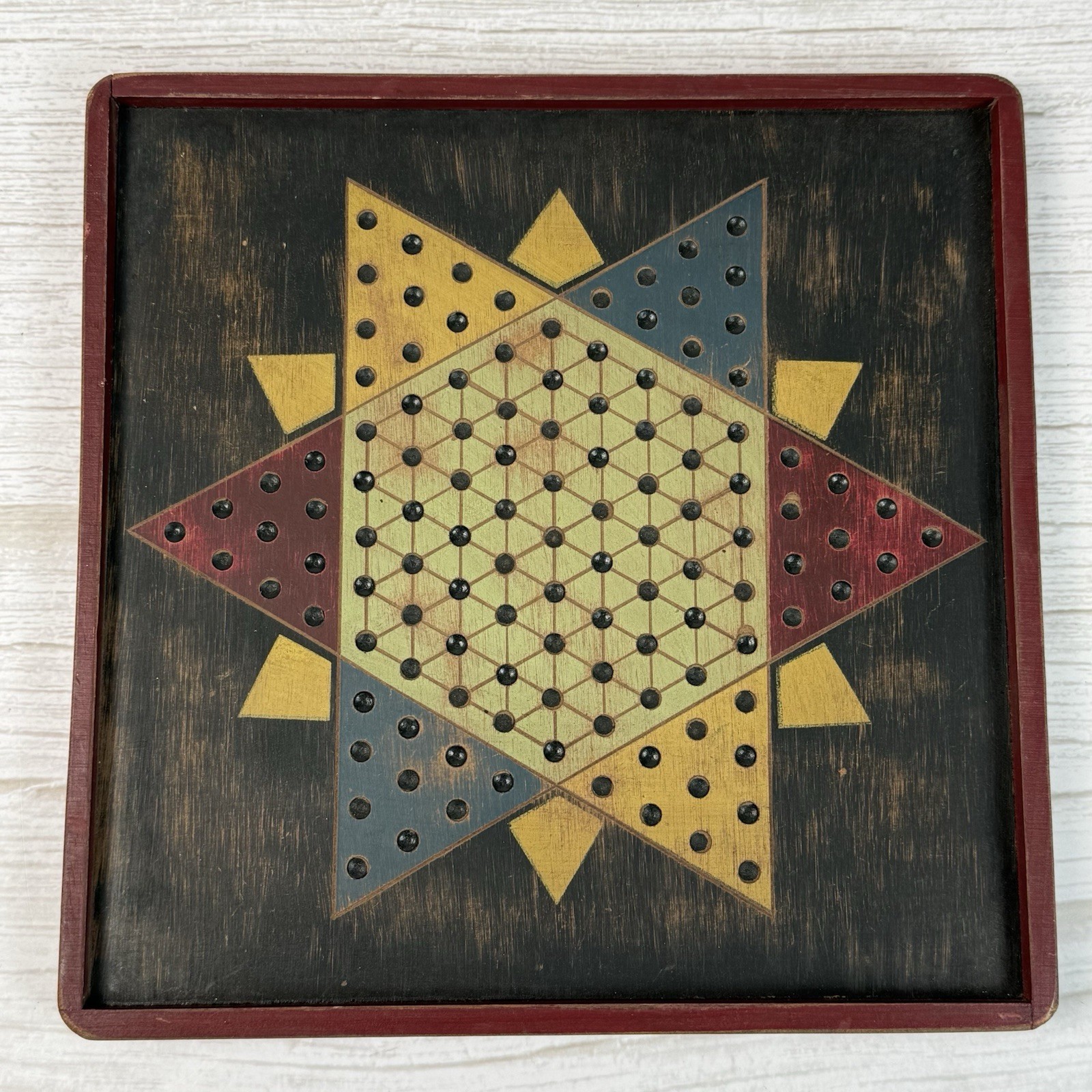 Vintage 1999 Tender Heart Treasure Chinese Checkers 9.5″ Square Wood Board Game