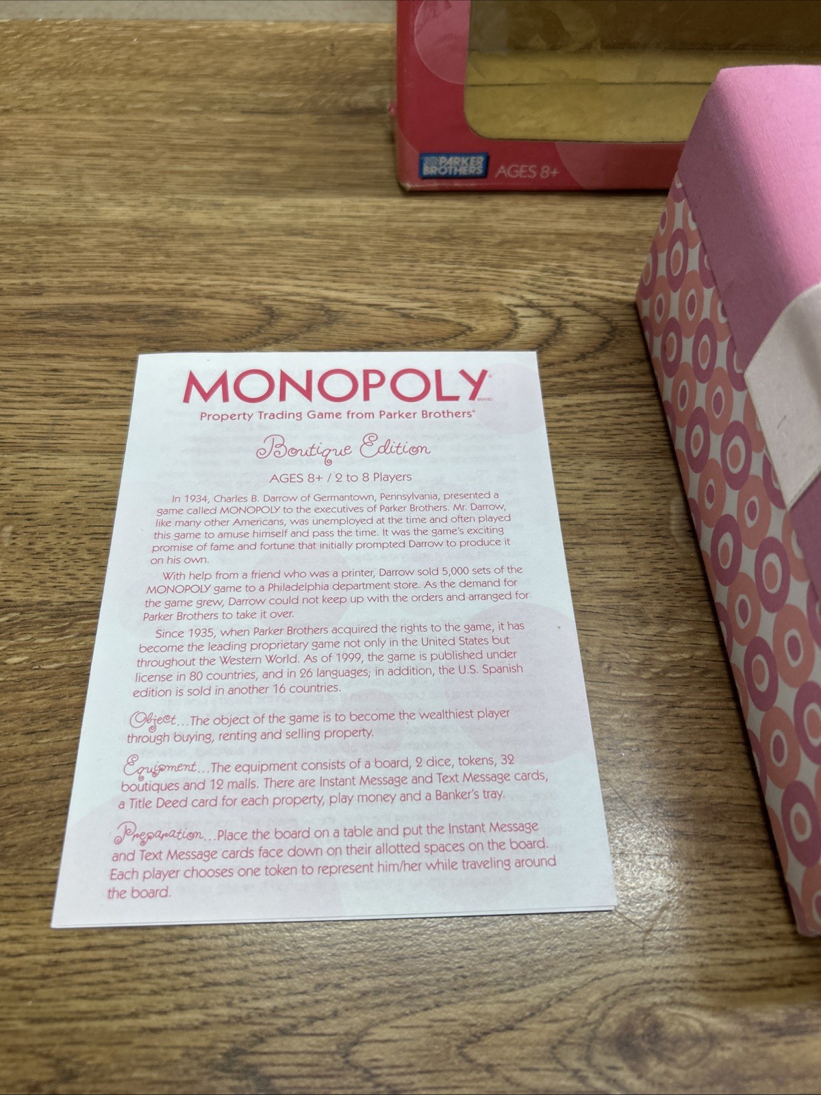 Monopoly Boutique Edition 2007 Toys R Us Exclusive Pink Keepsake Box RARE HTF