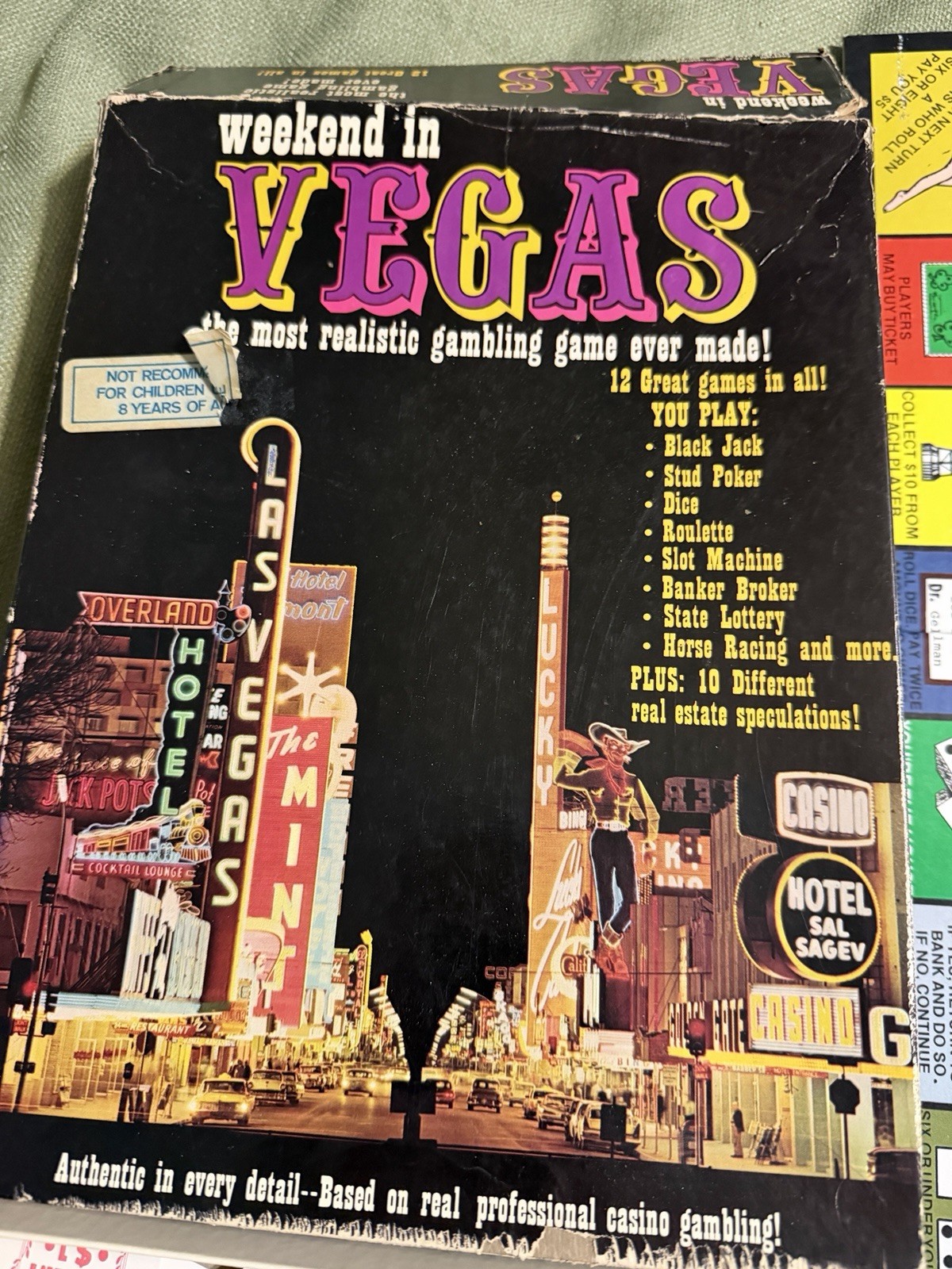 vintage 1974 “WEEKEND IN VEGAS” GAMBLING BOARD GAME las 12 CASINO GAMES rare WOW