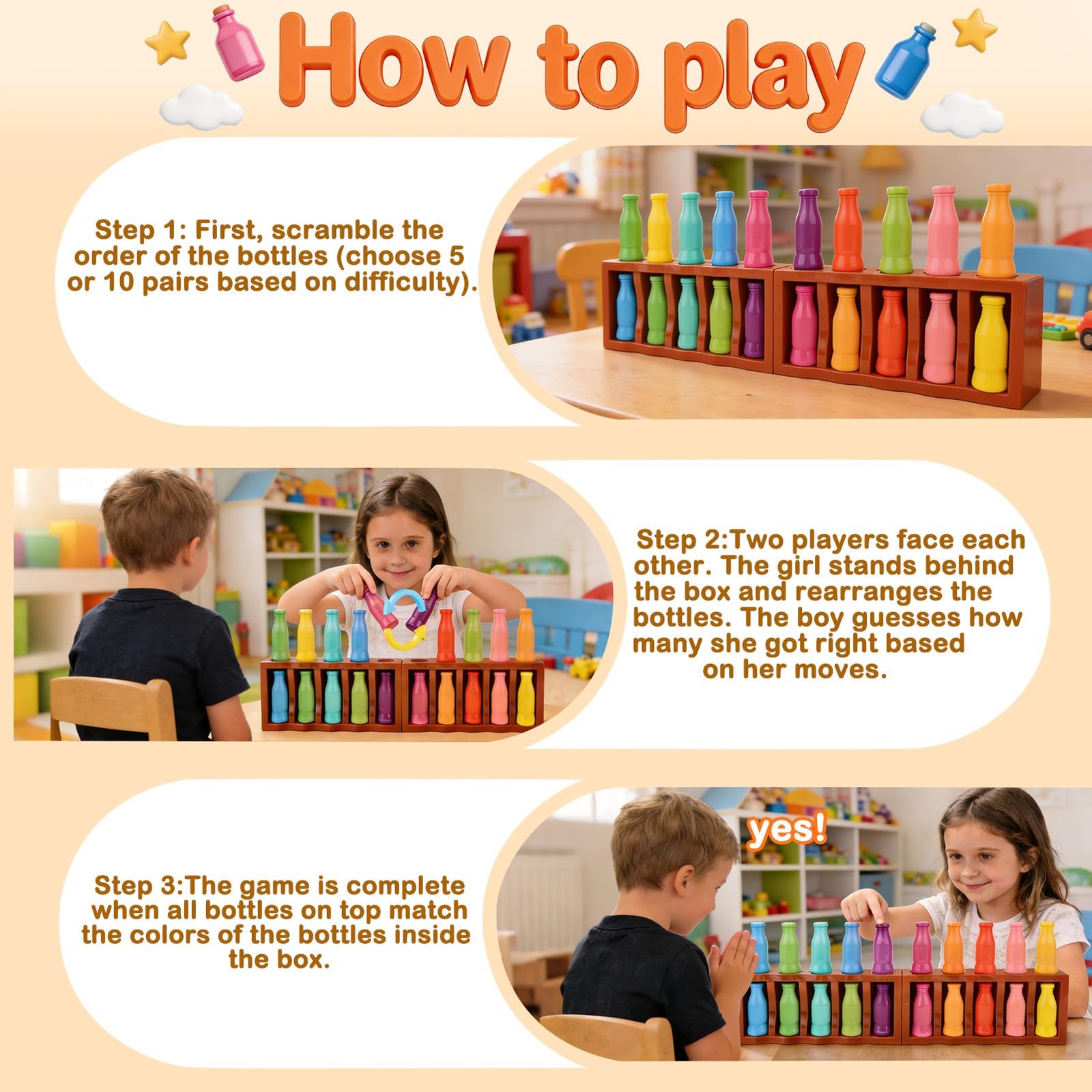 20pcs Bottle Color Match Game for Kids 8-12 | Family Memory & Logic Fun