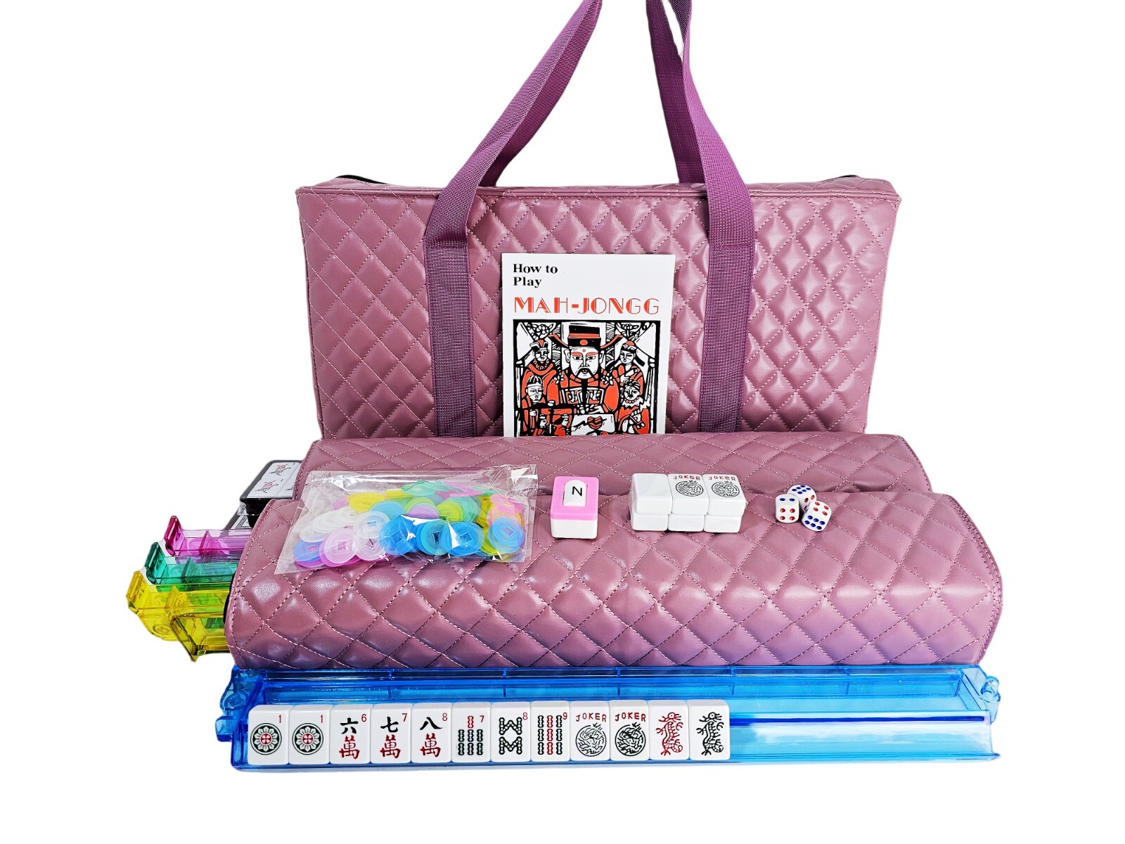 Pink PU Carrying Bag, American Mah Jongg Set, Western Mahjong set, Tile game.