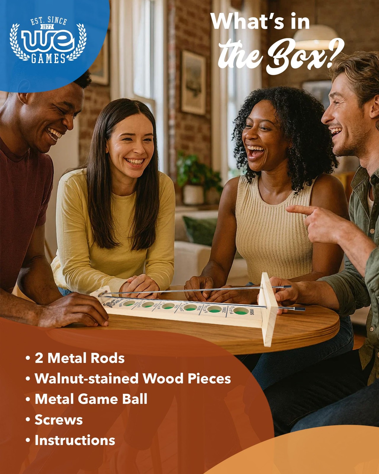WE Games Shoot The Moon – Classic Solid Wood Rolling Ball Game for Family Fun
