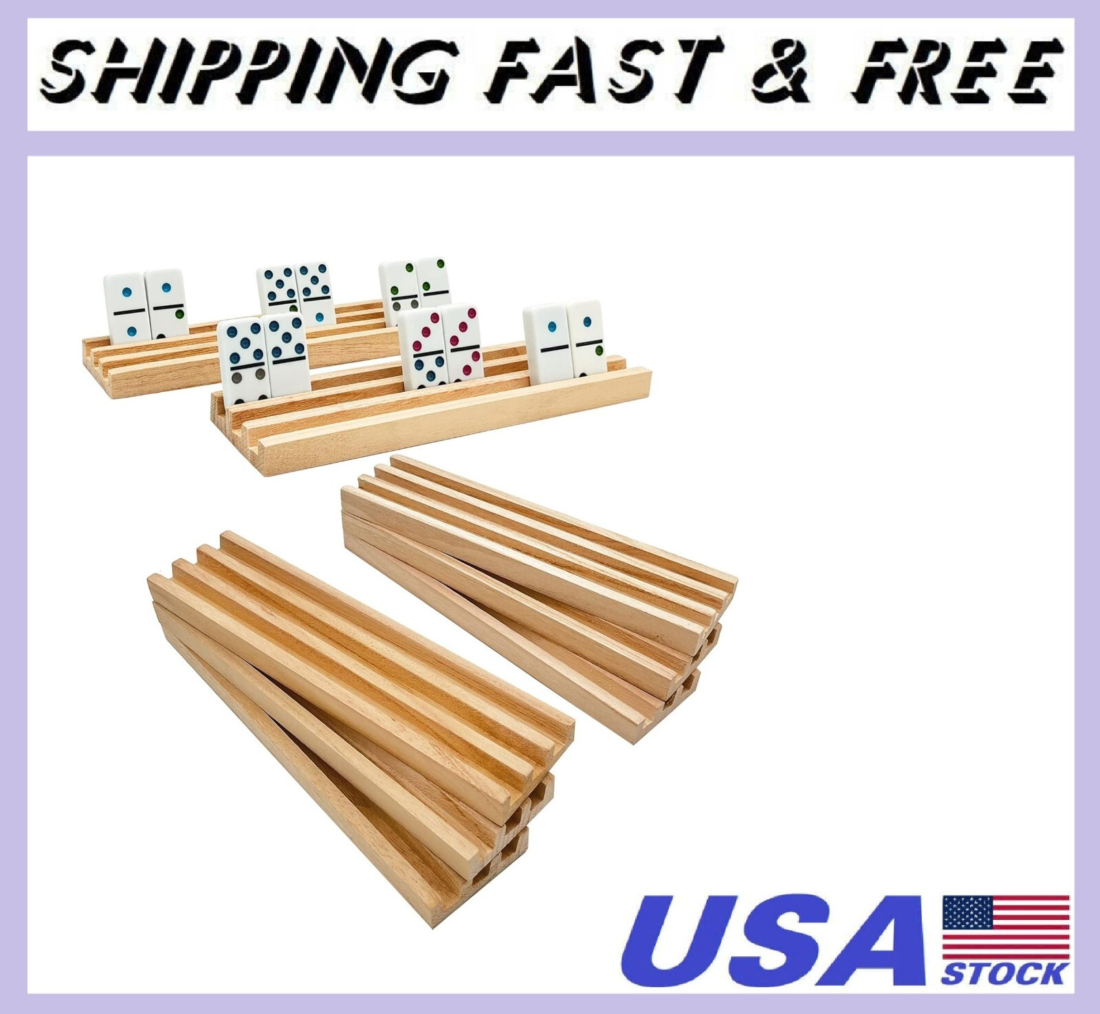 Wooden Domino Racks/Trays Set of 8 Natural Domino Trays Holders Organizer