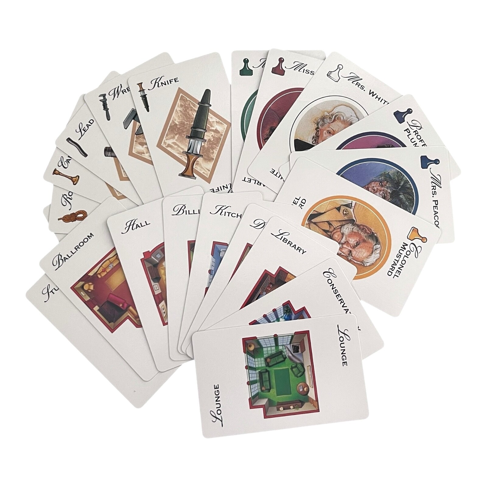CLUE Game Cards Complete Set Green Back 1996 Deck Suspects Rooms Wepons