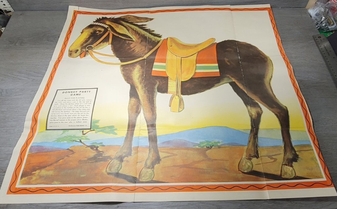 Vintage 1940s Donkey Party Pin The Tail Whitman Pub Complete