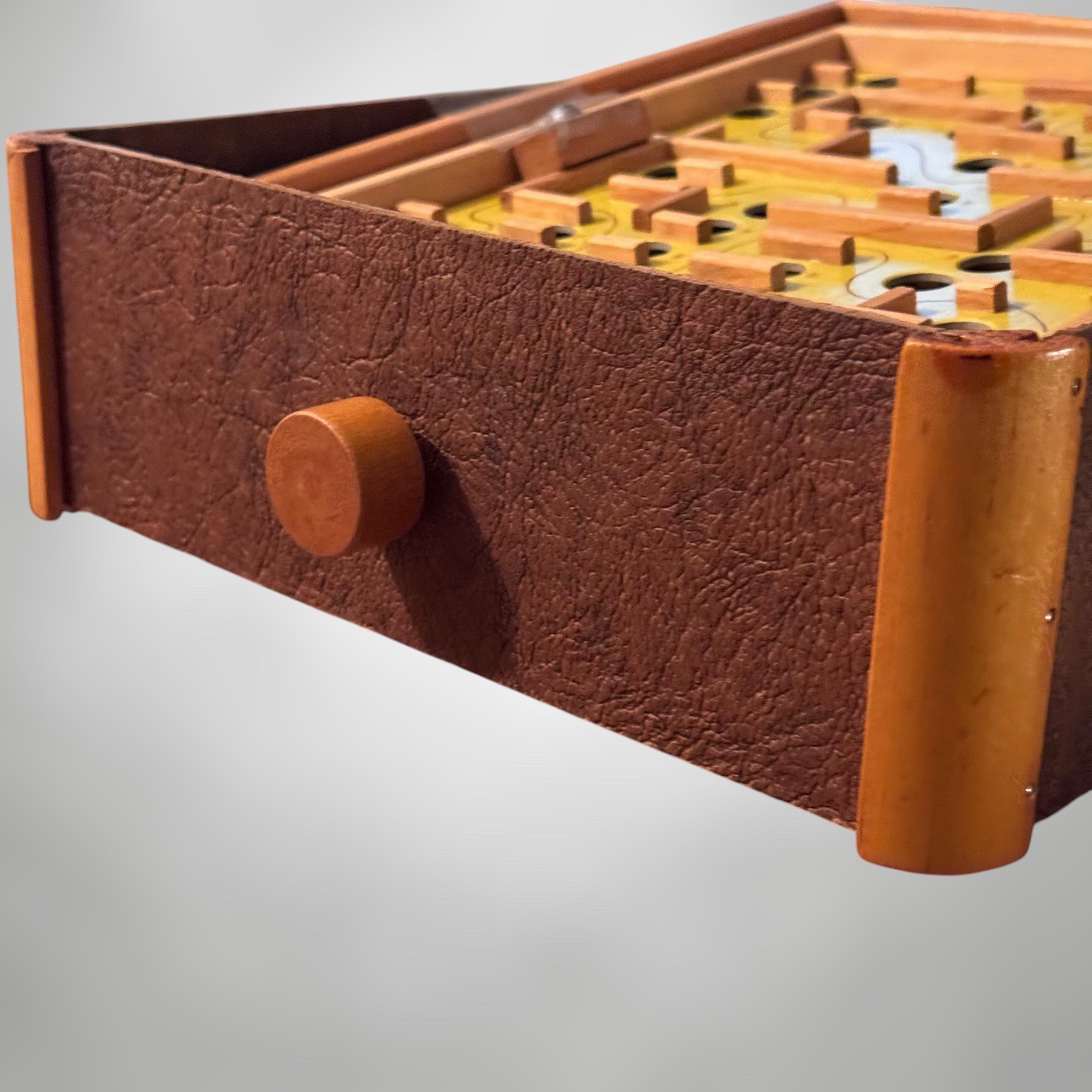 Vintage Tilt Marble Maze Game Wood Skill Puzzle w Box & Original Marble