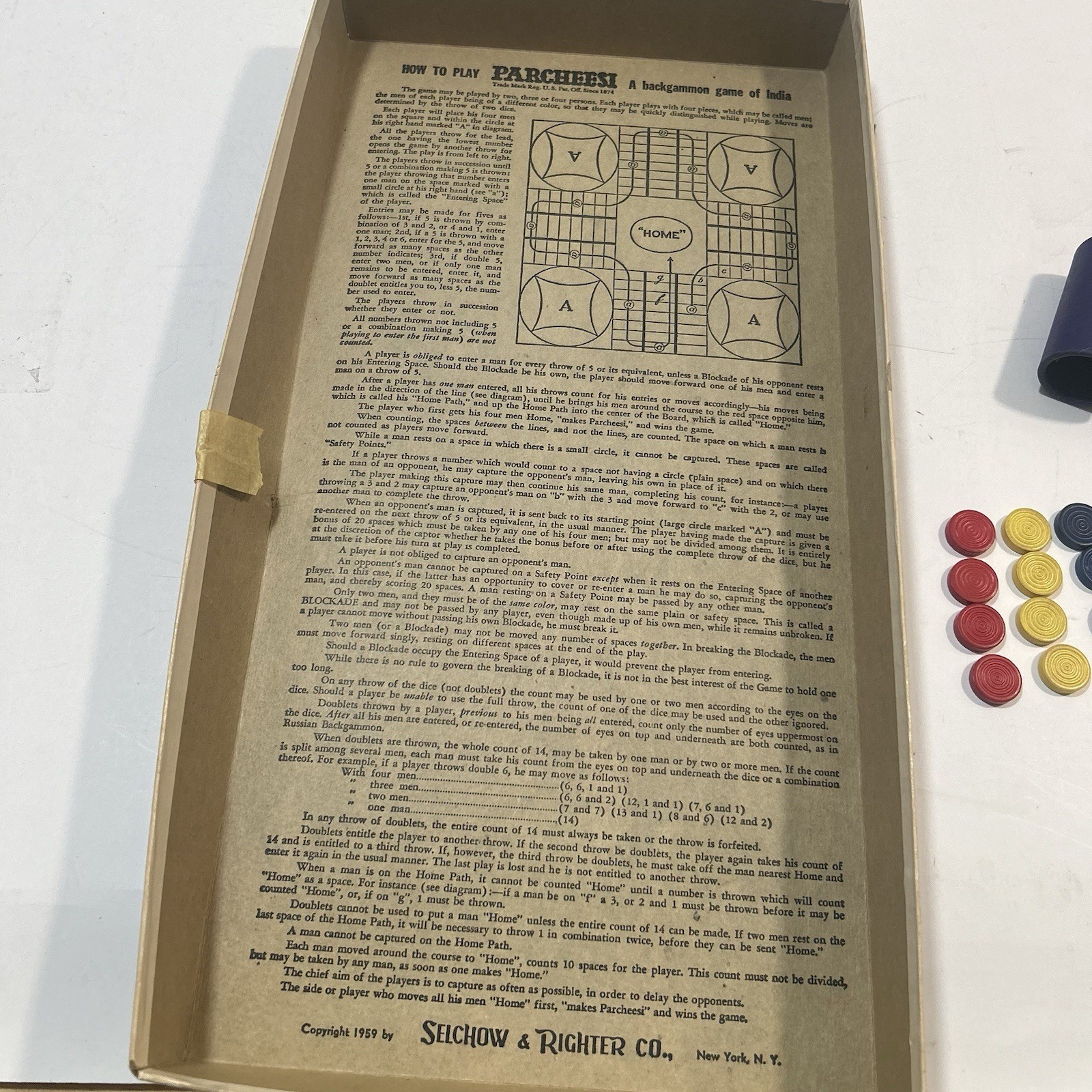 Vintage Parcheesi Backgammon Game of India Popular Edition