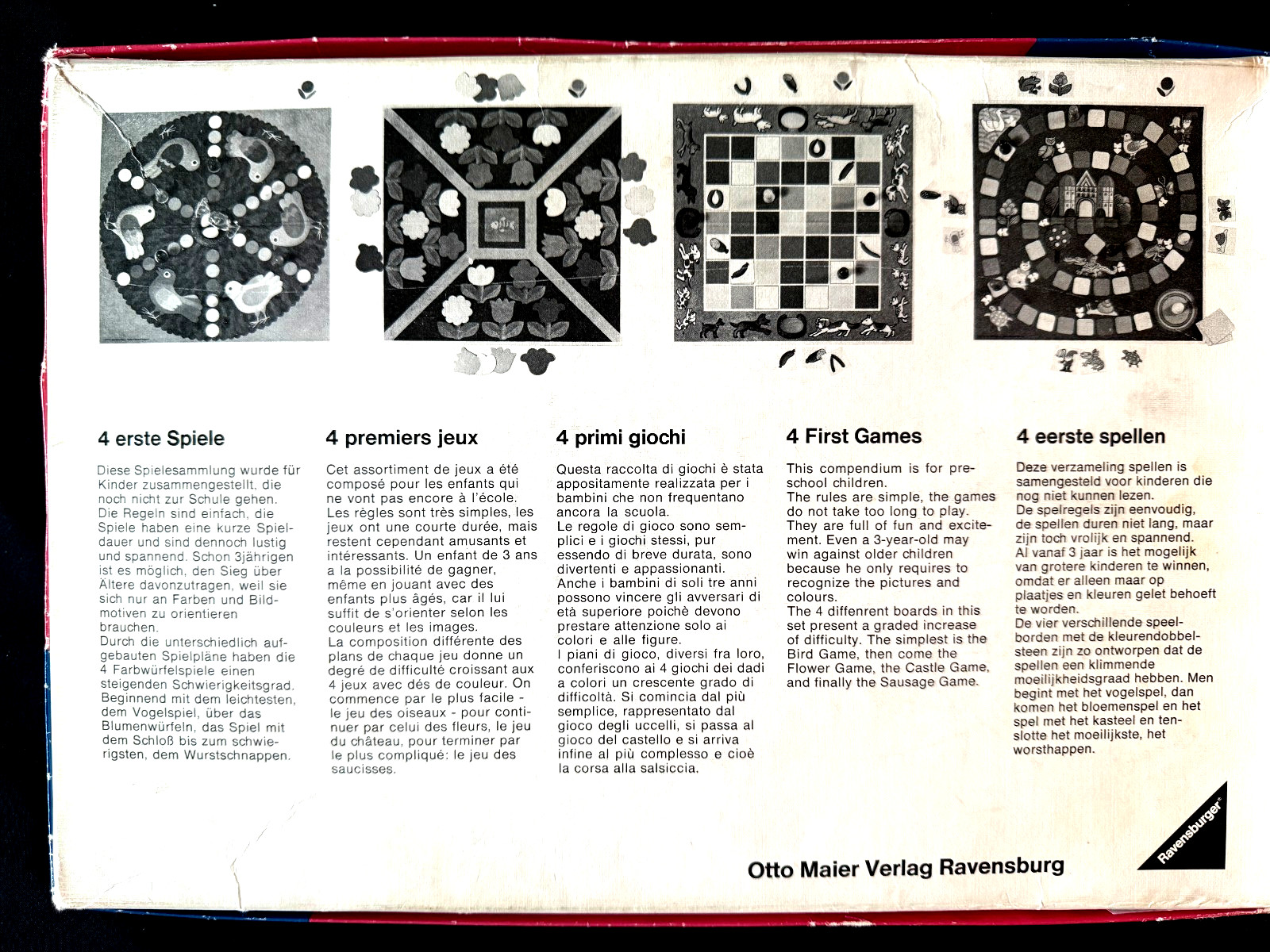 vtg 1974 Ravensburger 4 First Games COMPLETE board game Western Germany ages 3-8