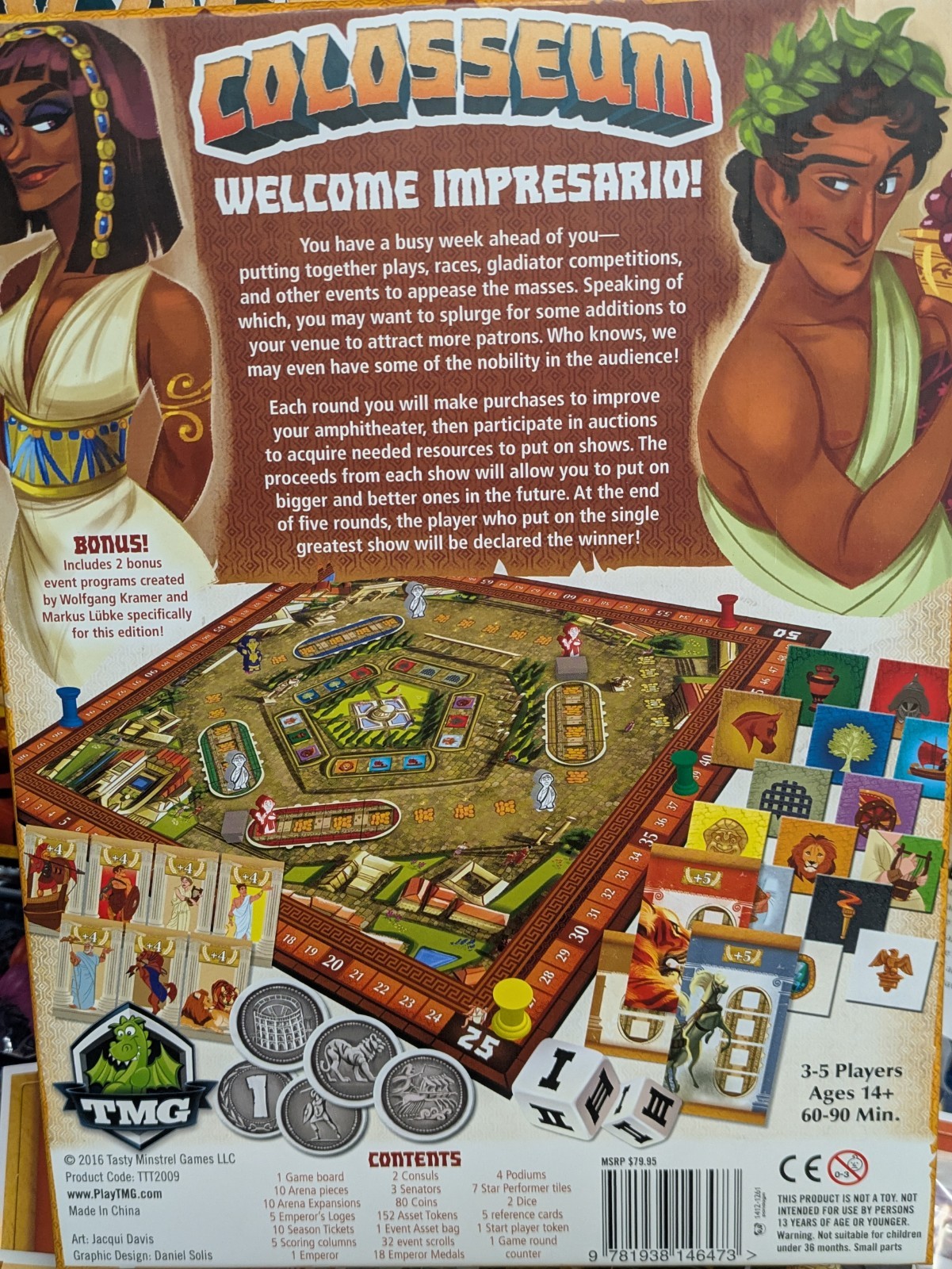 TMG Colosseum Board Game Deluxe Emperor’s Edition Metal Coins NEW with Sleeve