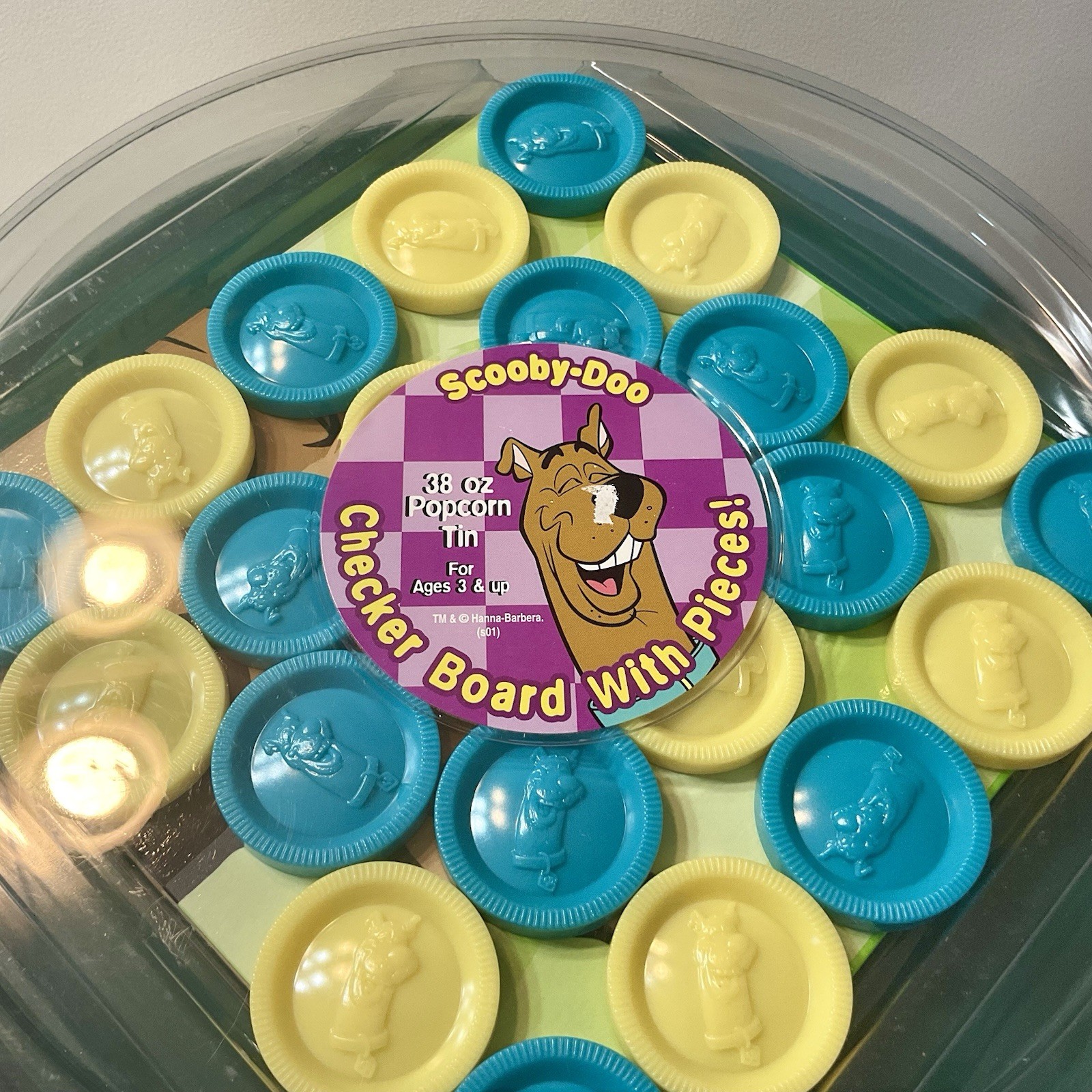 Scooby-Doo Checker Board Game with Pieces Hanna Barbera + Empty Popcorn Tin