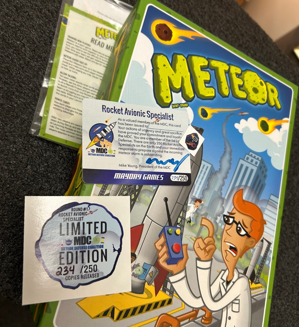 RARE METEOR – Board Game – SIGNED, Mike Young LIMITED EDITION 234/250 Mayday