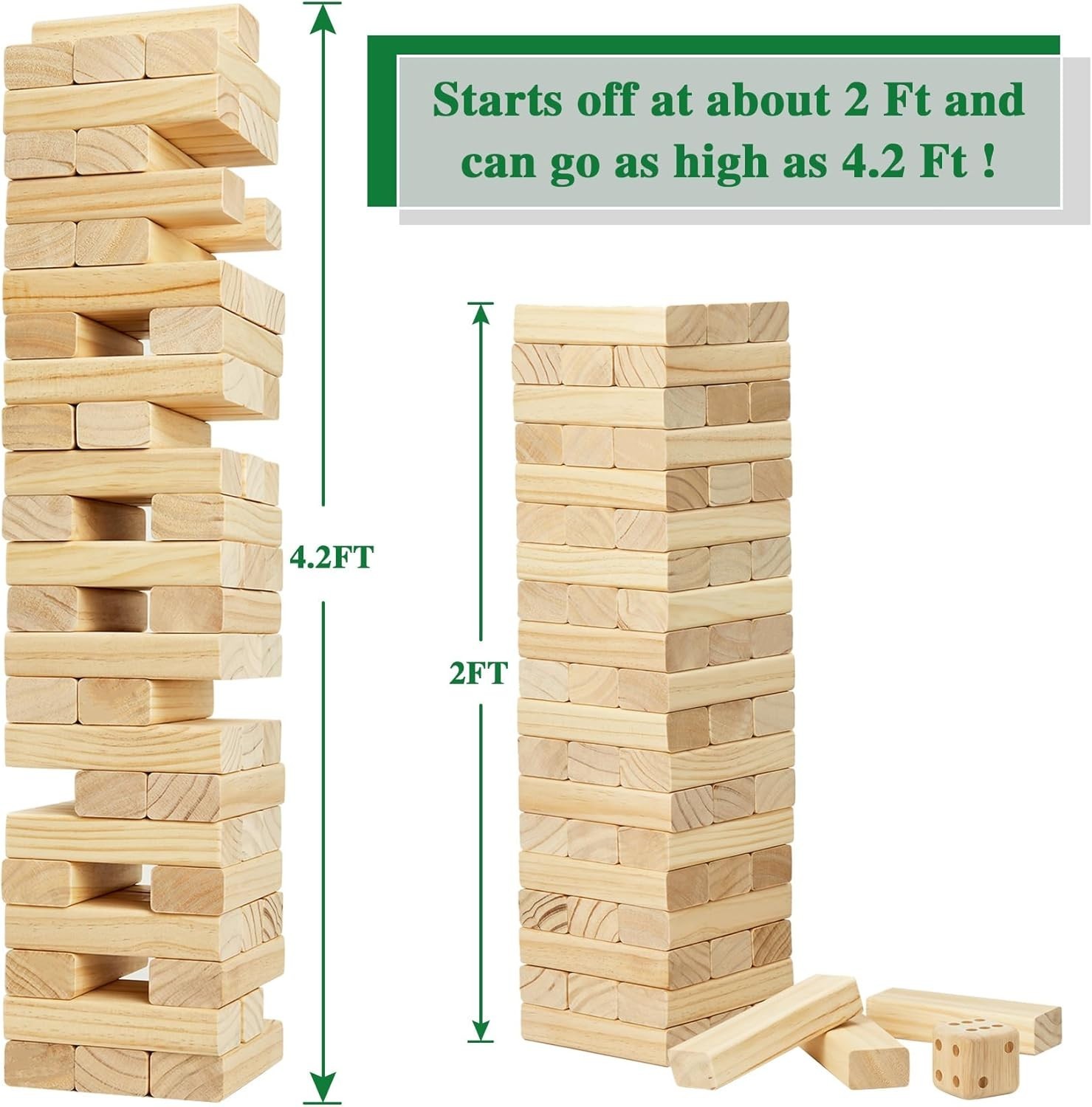 Giant Tumble Tower 57PCS Wooden Block Yard Game Indoor Outdoor Family Fun