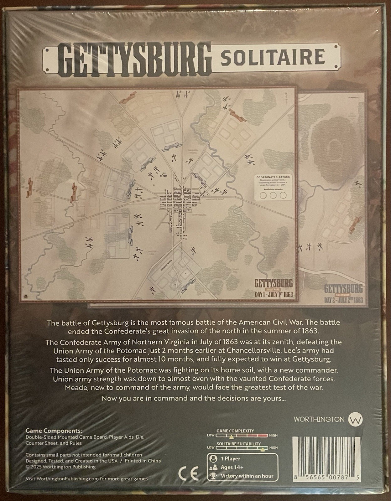 Gettysburg Solitaire Boxed Version 2025 Worthington Games Brand New Factory Seal