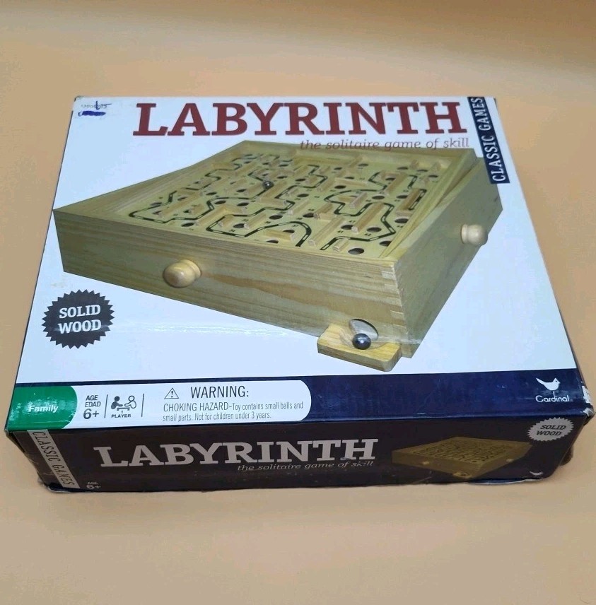 VTG Labyrinth Marble Maze Solitaire Classic Game Of Skill Solid Wood Cardinal