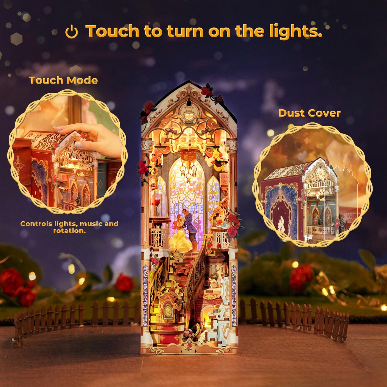 Book Nook Kit 3D Wooden Puzzle Music LED Lights Dust Cover Tonecheer Adults Tale