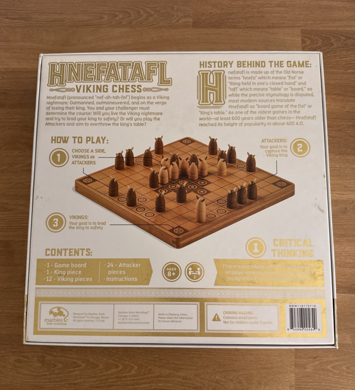 Hnefatafl Viking Chess Strategy Board Game Wooden Ages 8+ Complete Marbles Brain