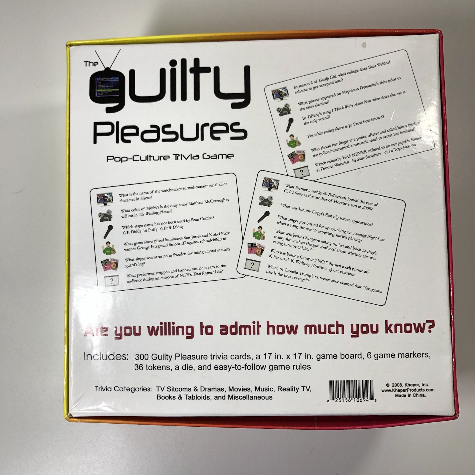 Kheper Guilty Pleasures Pop Culture Trivia Board Game 300 Cards 2008 Adults