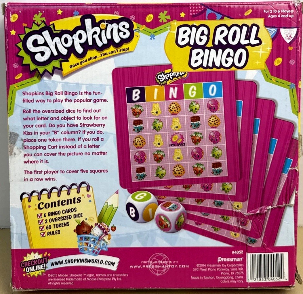 Shopkins Big Roll Bingo 2 to 6 Players Age 4+ Pressman Complete!