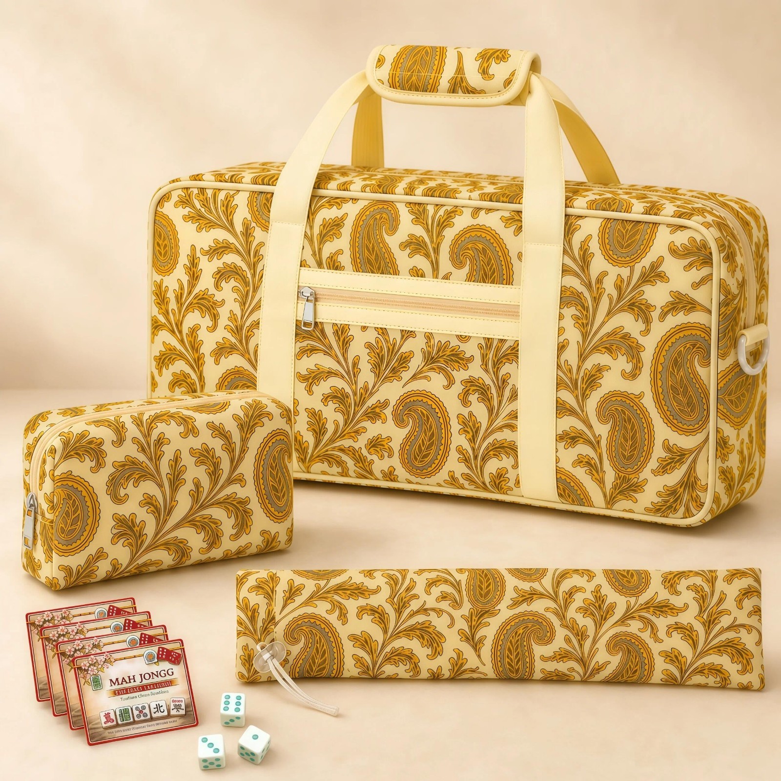 Mahjong Bag Set for Tiles & Racks – 3-Piece Carrying Case, Zipper & Drawstring,