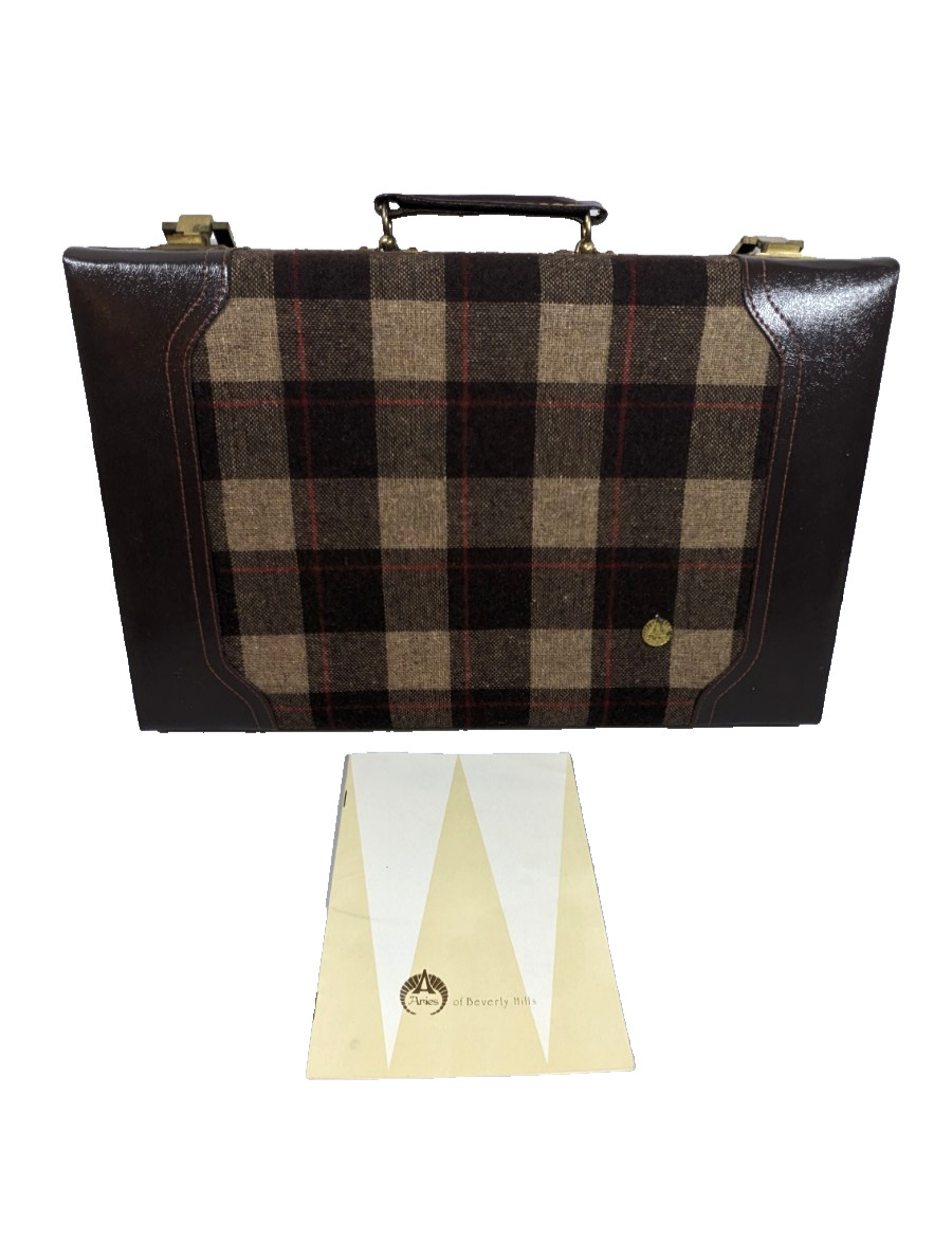 Vintage Aries Of Beverly Hills Backgammon Set Brown And Red Plaid COMPLETE