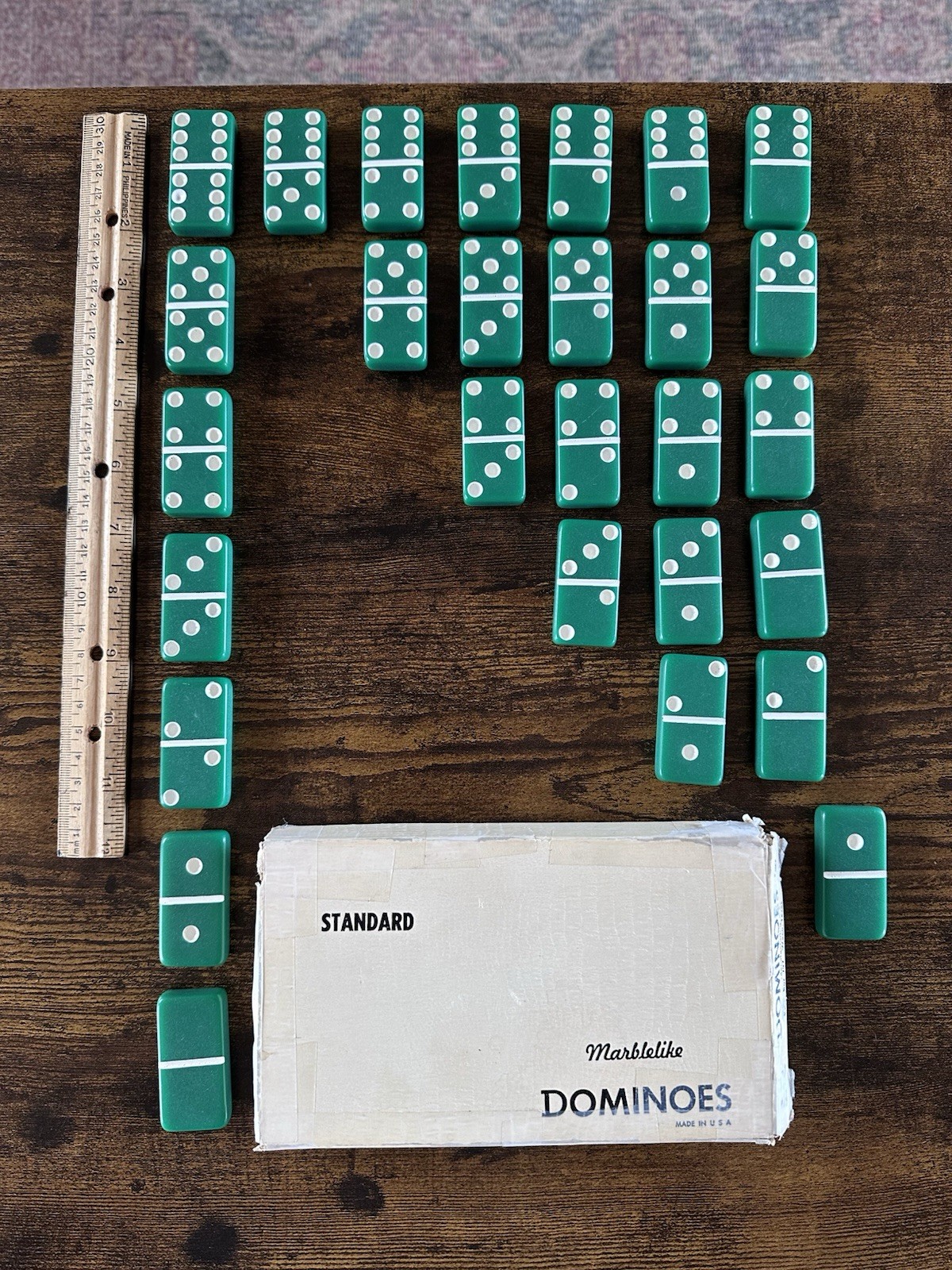 Vintage Set of Puremco No. 616 Standard Marblelike Dominoes Green