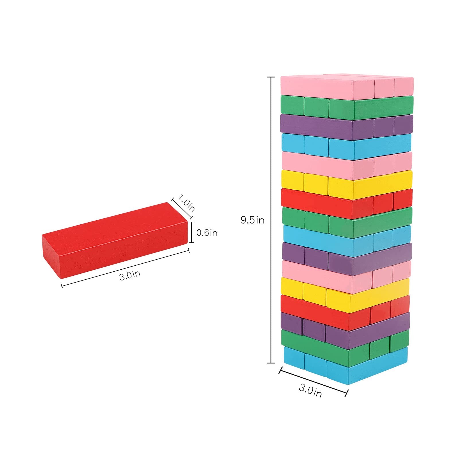 48pcs Wooden Stacking Blocks Game Colorful Balancing Toy Set