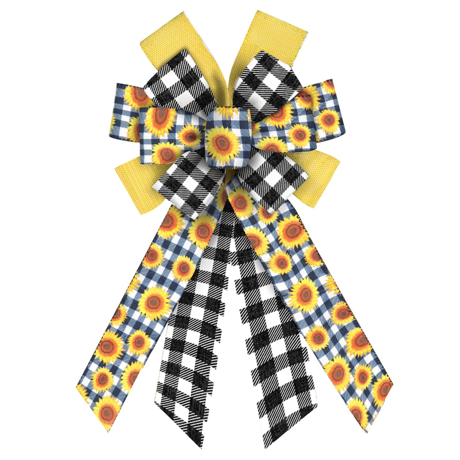 ABTOLS Large Spring Bows for Wreath, Black White Buffalo Plaid Sunflower