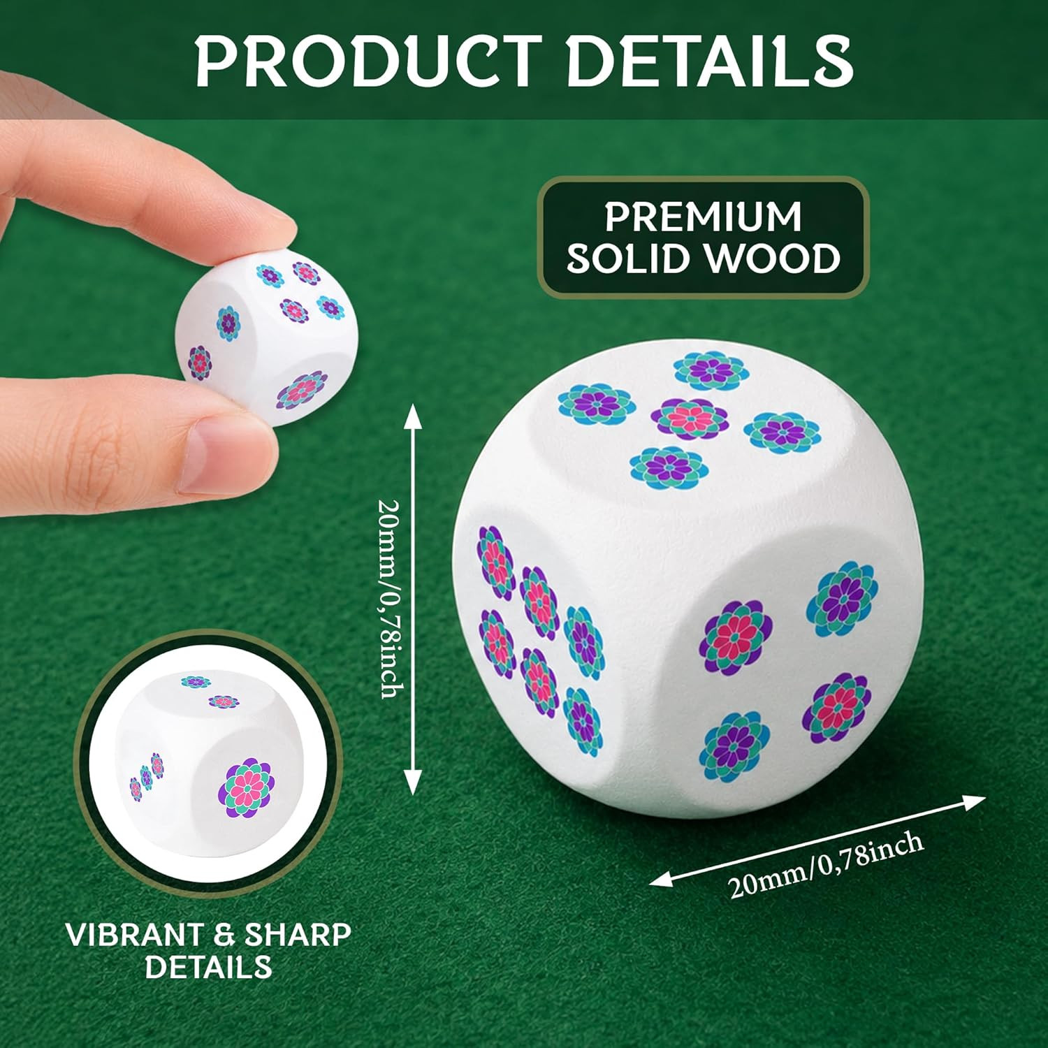 2Pcs Mahjong Dice 20mm, Wooden Dice for Mahjong, Mah Jongg Gifts for Women, Mah
