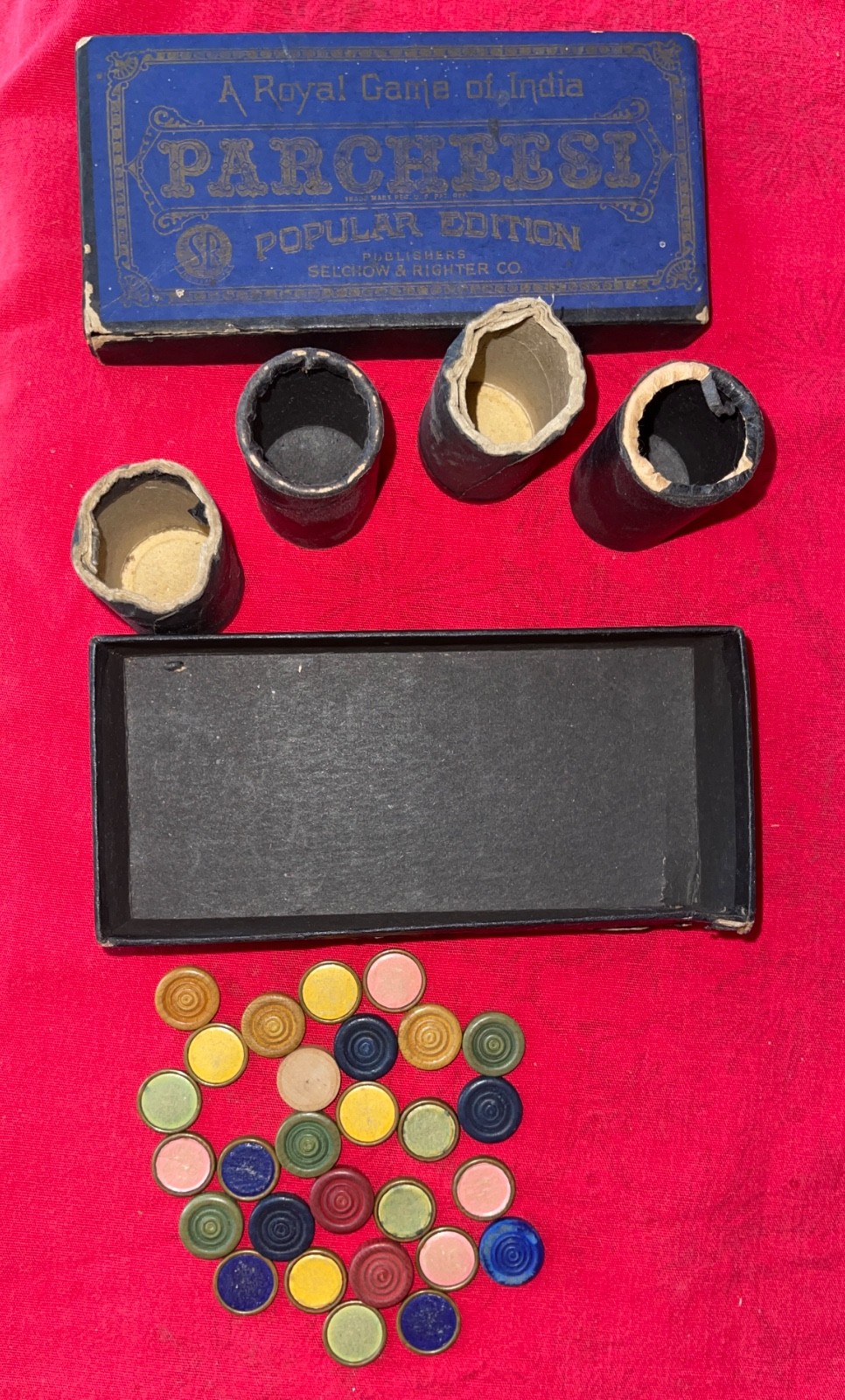 Parcheesi Board Game Boxes Shakers and Pieces Only 1940’s – See Photos