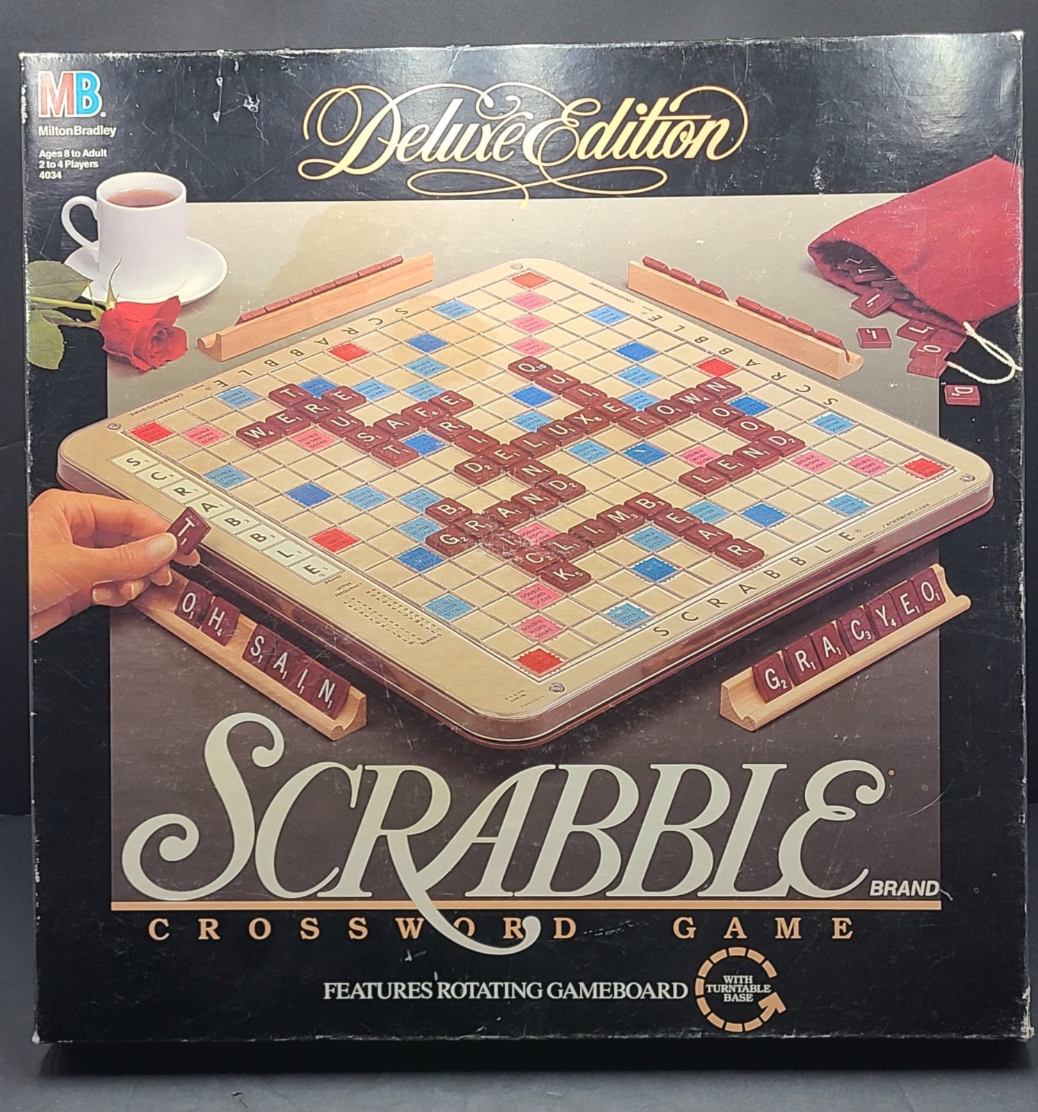 Vintage 1989 Milton Bradley Scrabble Deluxe Edition 4034 Rotating Gameboard