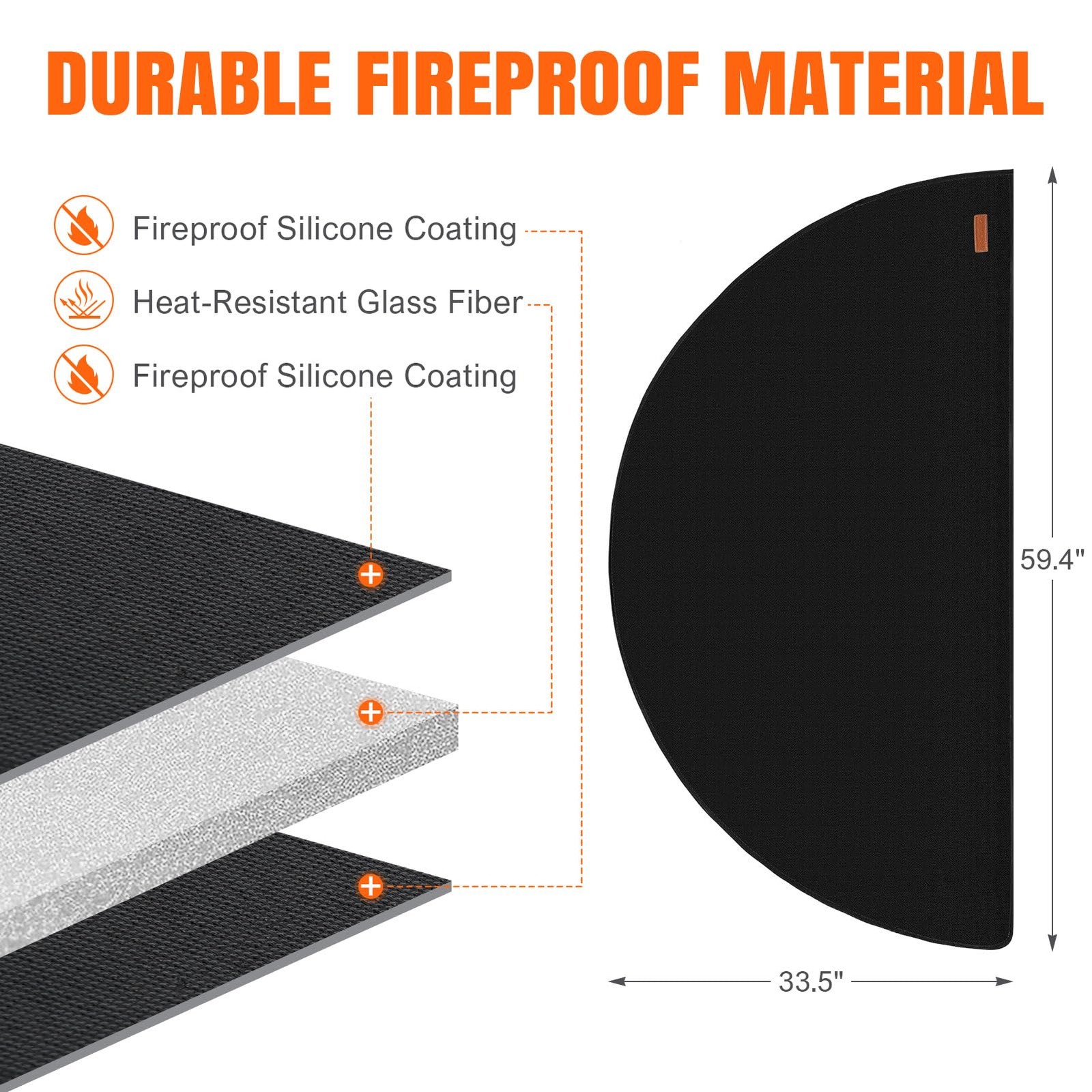 Fireplace Rugs Fire Resistant – 32 X 60 X 0.04 Inch Round 5′ (Round), Black