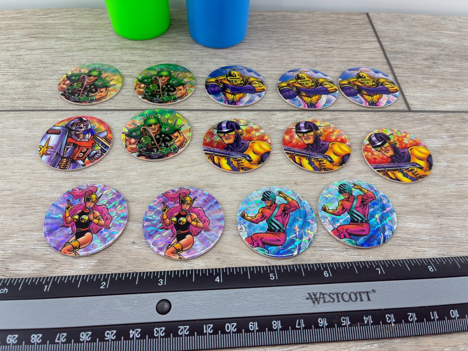 Vintage Superhero Holographic Reflective Pog Milk Cap Lot 1990s Two Containers