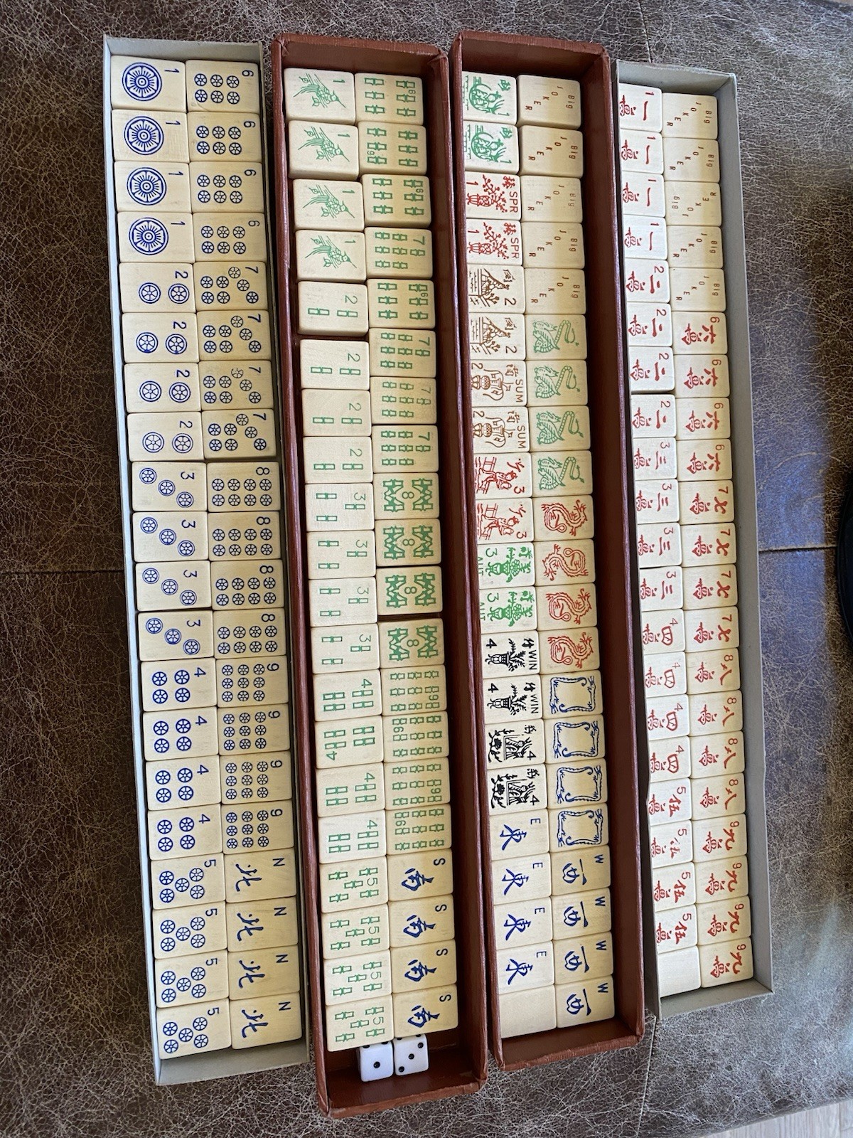 Vintage American MahJongg Set Embossed Wood Tiles And Faux Alligator Case