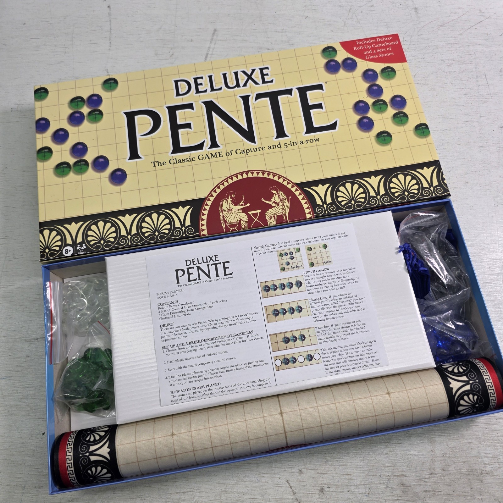 Deluxe Pente Strategy Game for 2 to 4 Players with Roll Up Board and Stones NOB