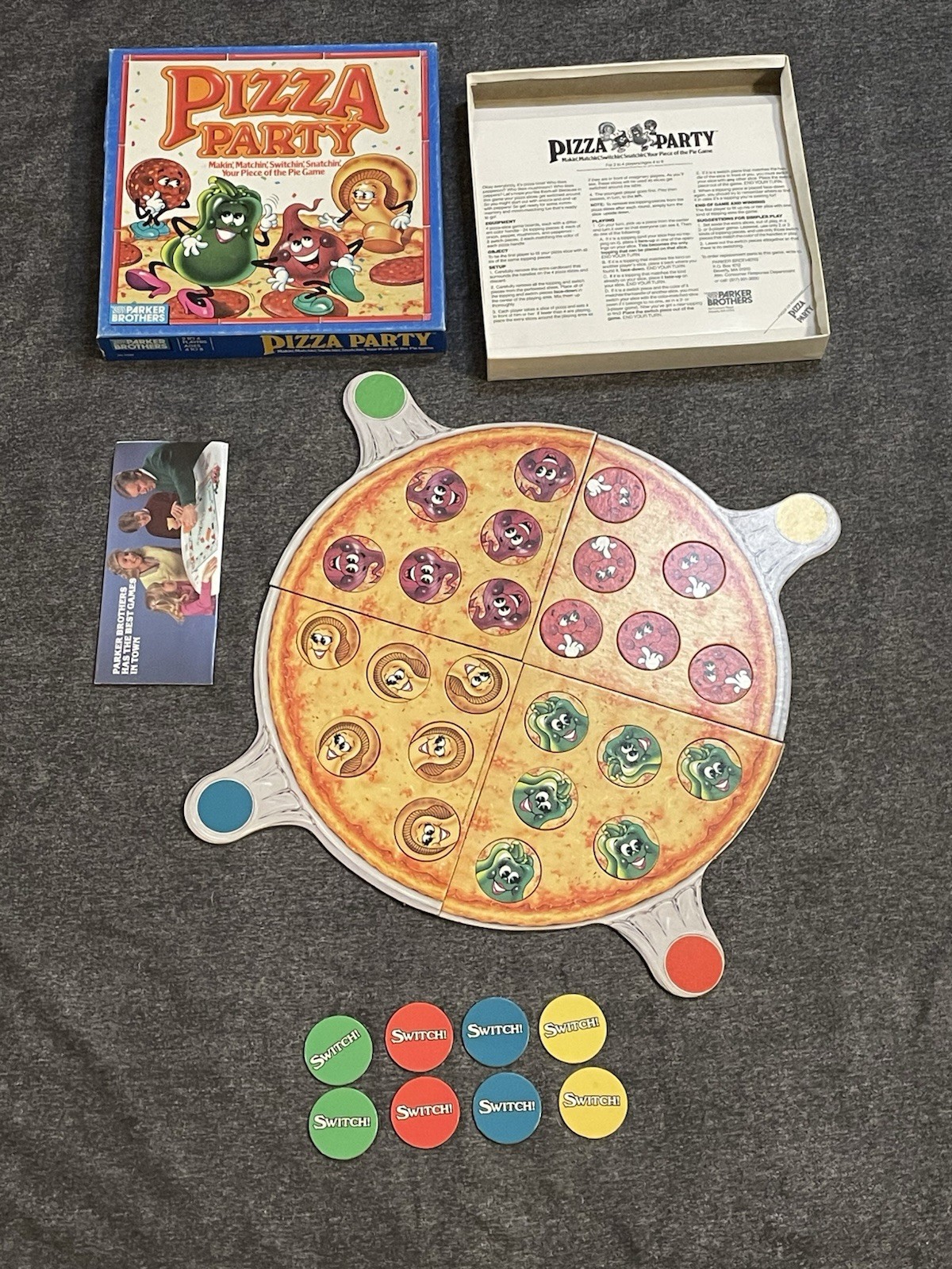 Vintage 1987 Pizza Party Board Game 100% Complete In Box Parker Brothers