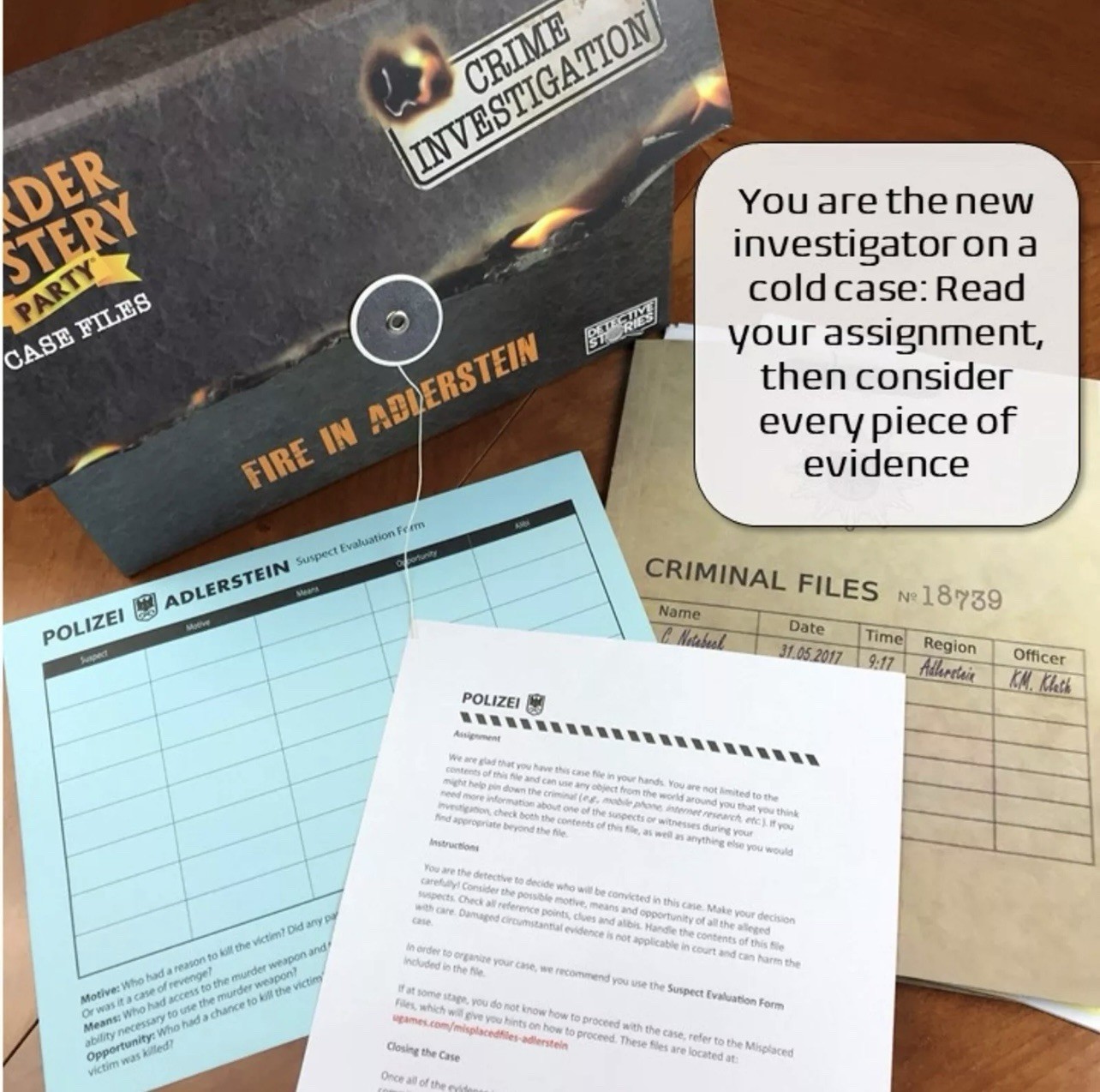 NEW Murder Mystery Party Case Files: Fire in Adlerstein for 1 or More Players