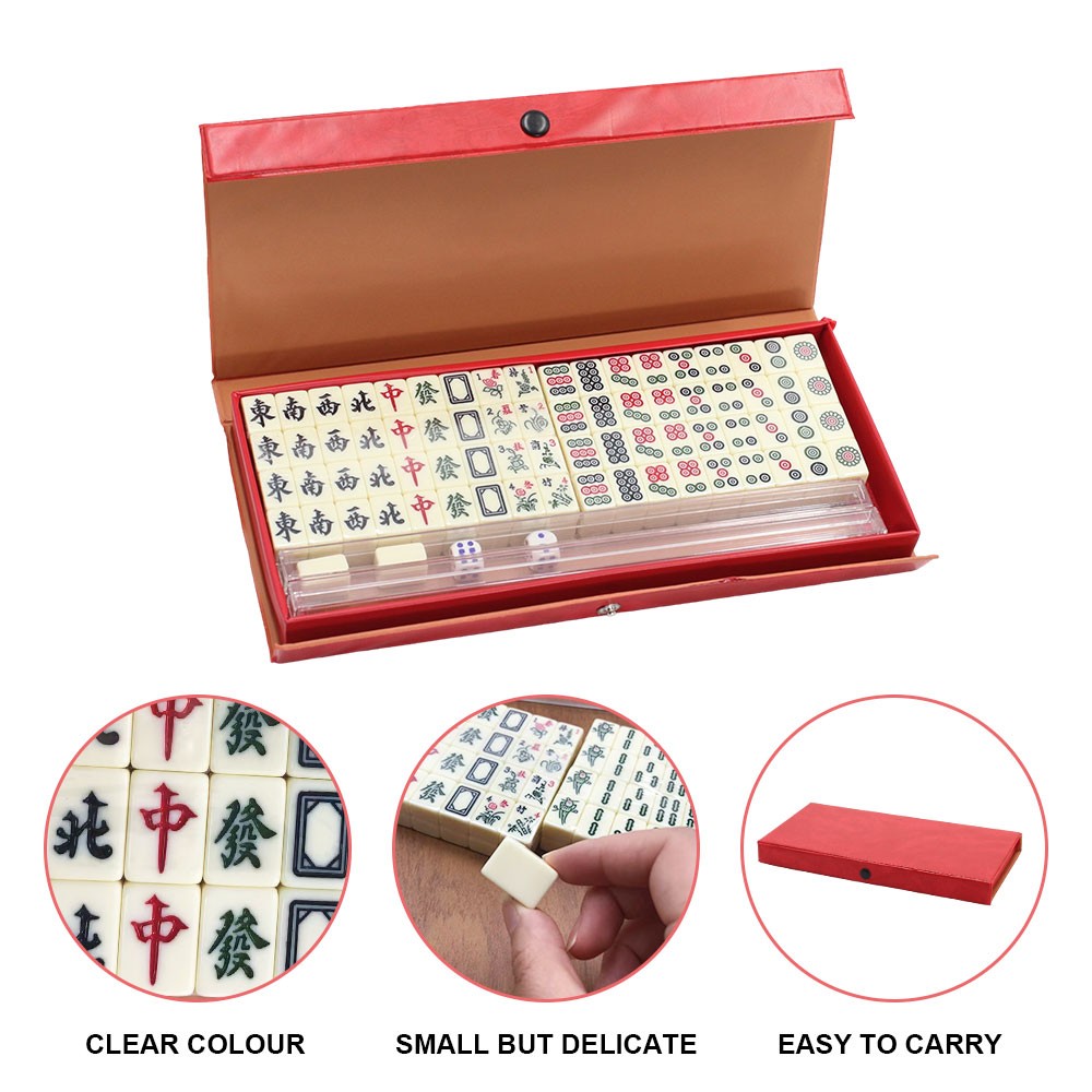 Vintage Chinese Mahjong Set 146 Tiles Traditional Mini Mah-Jong Game w/Case Box