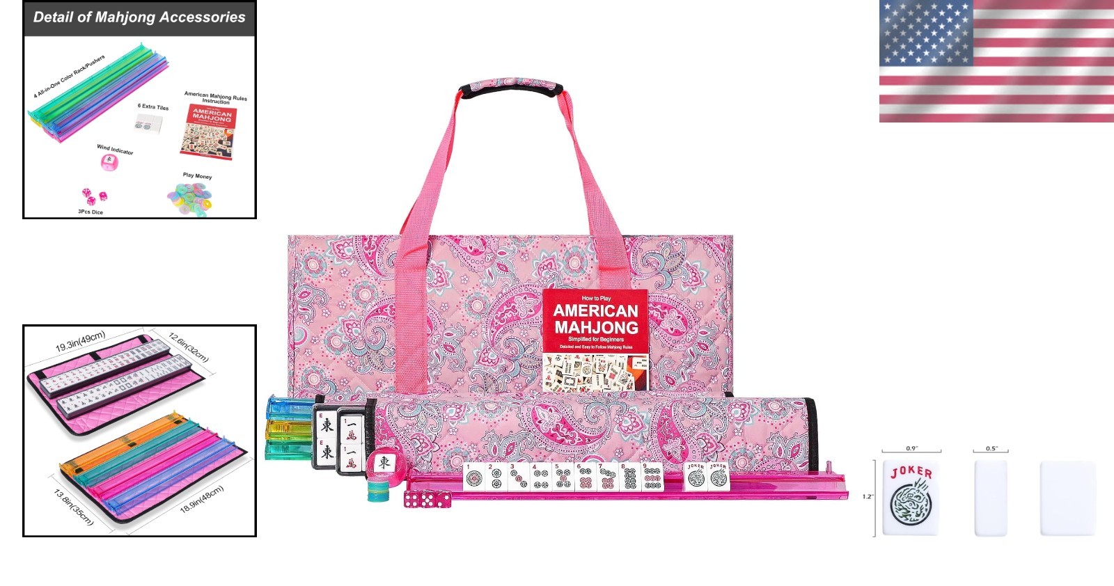 Stylish Mahjong Game Set with 166 Tiles & Portable Pink Bag for 4 Players