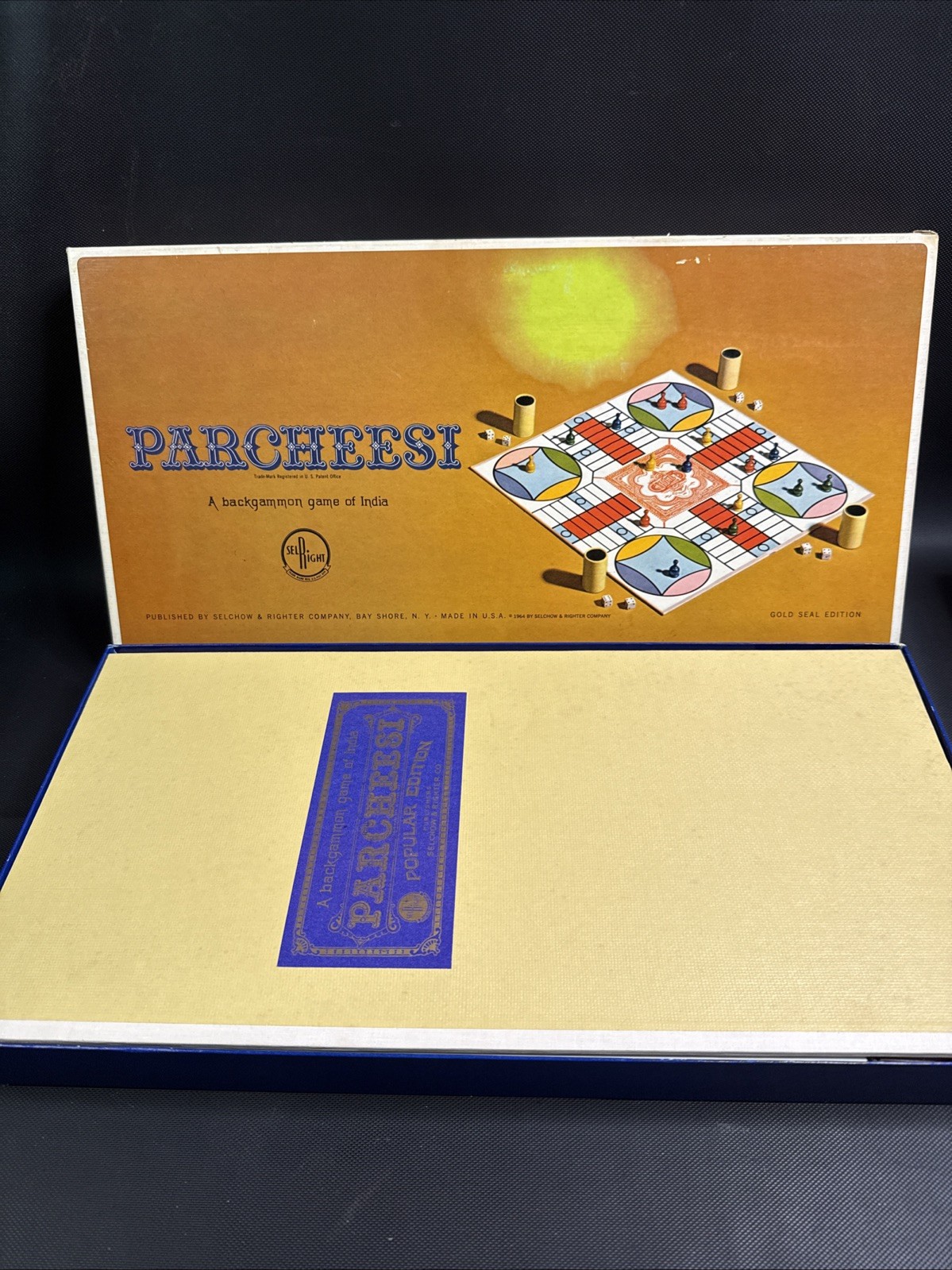 VINTAGE 1964 PARCHEESI GOLD SEAL EDITION GAME -SELCHOW & RICHTER ~ COMPLETE VGC