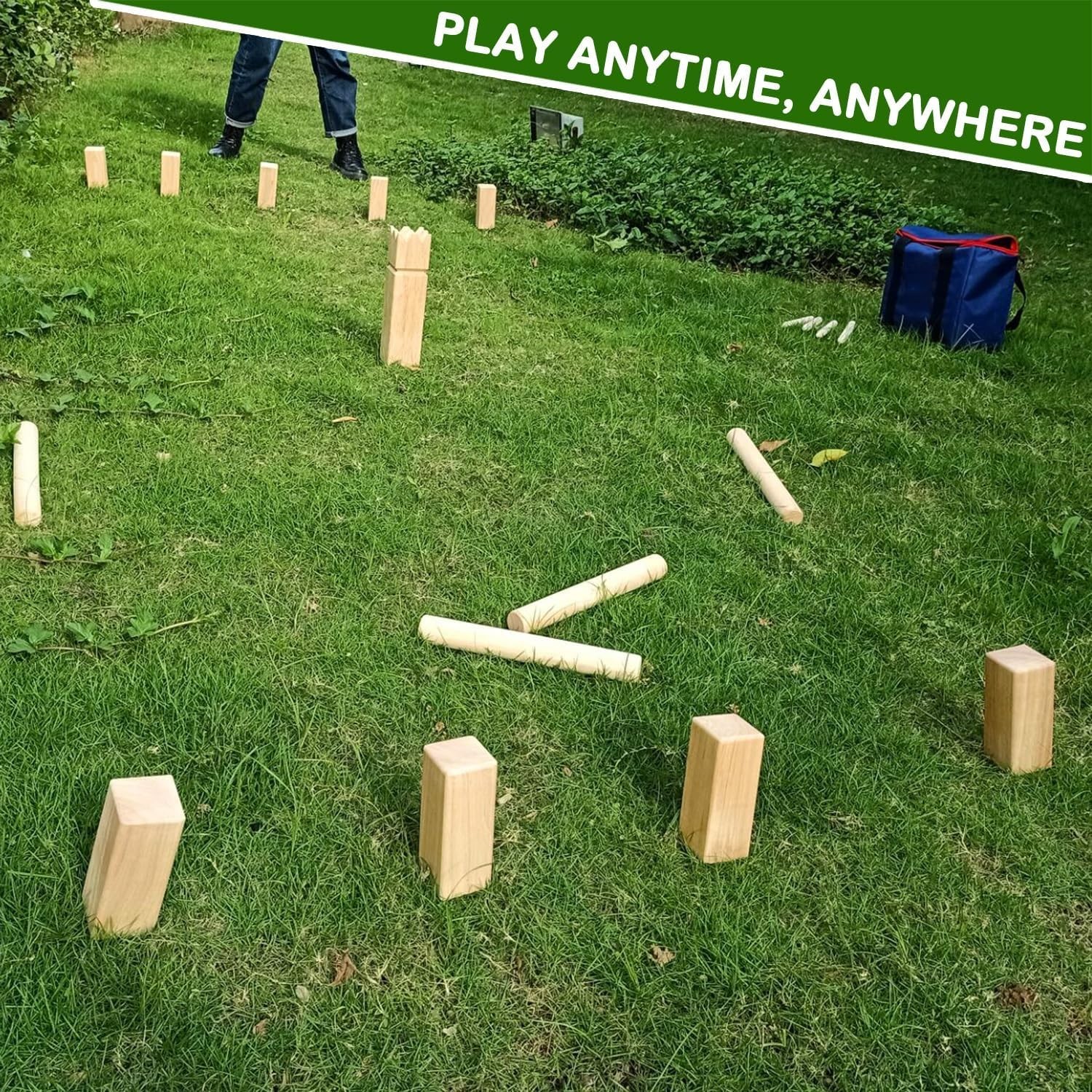 Kubb Game Set Rubberwood Viking Toss with Bag Outdoor Family Fun