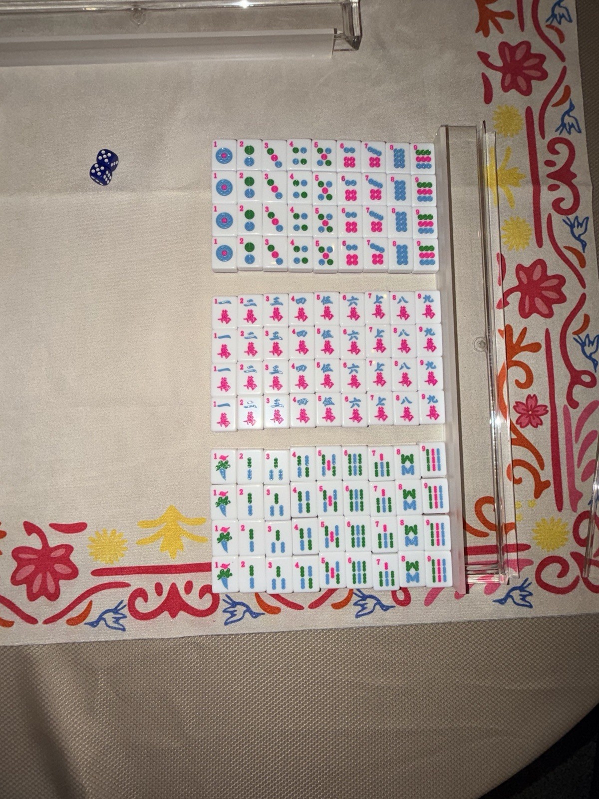 Mah Jong Complete Set w/ Racks, pink sparkle Tiles & 2 Dice (no bag)