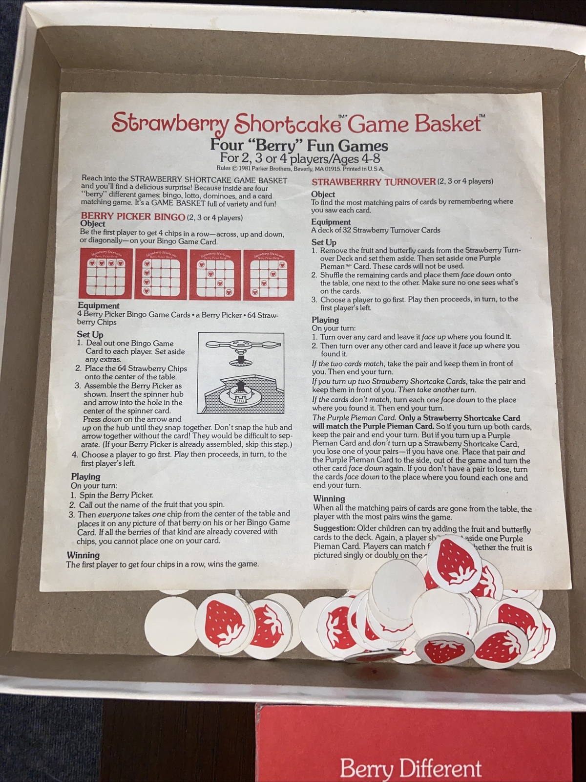 Strawberry Shortcake Game Basket Four Berry Fun Games By Parker Brothers