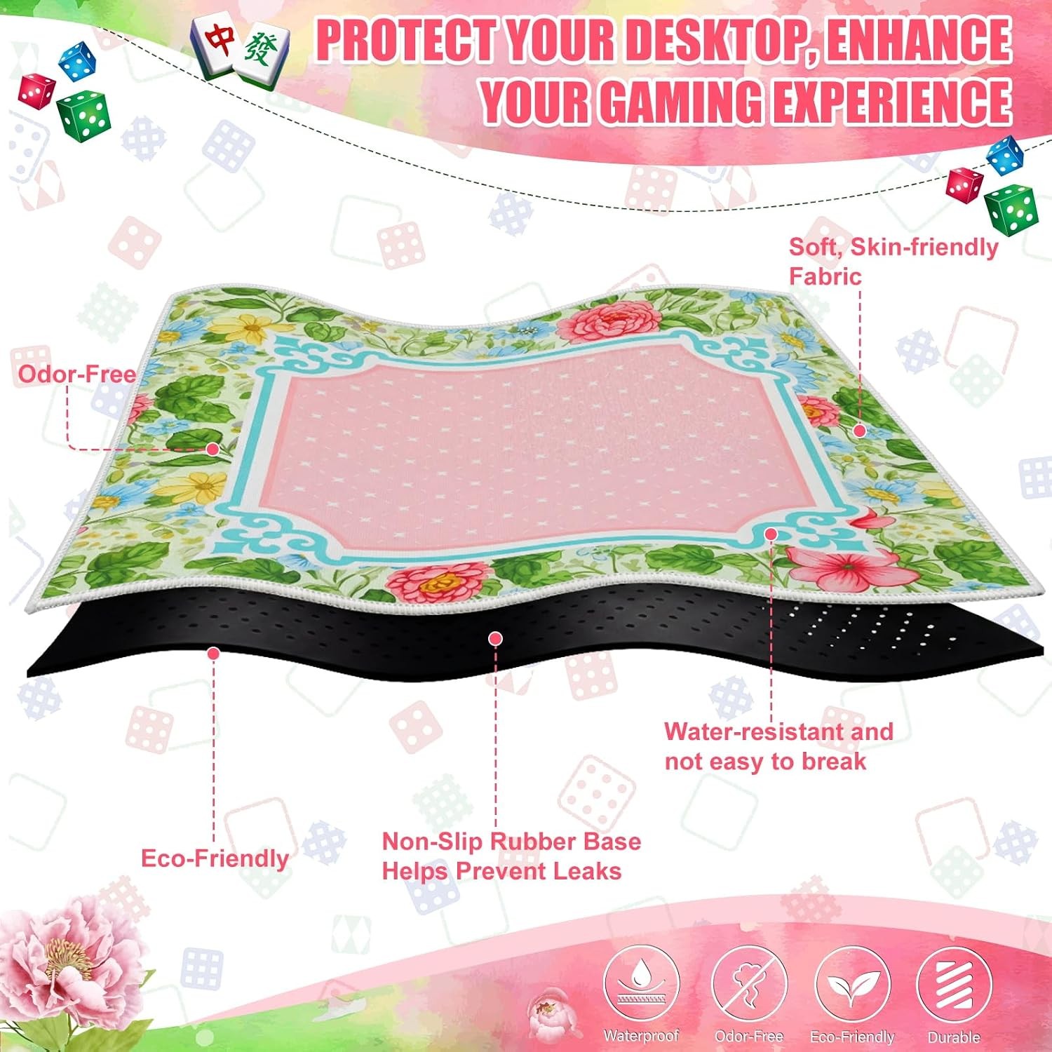 Floral Mahjong Table Covers 31.5″ x 31.5″ with Carrying Mahjong Mat for Table