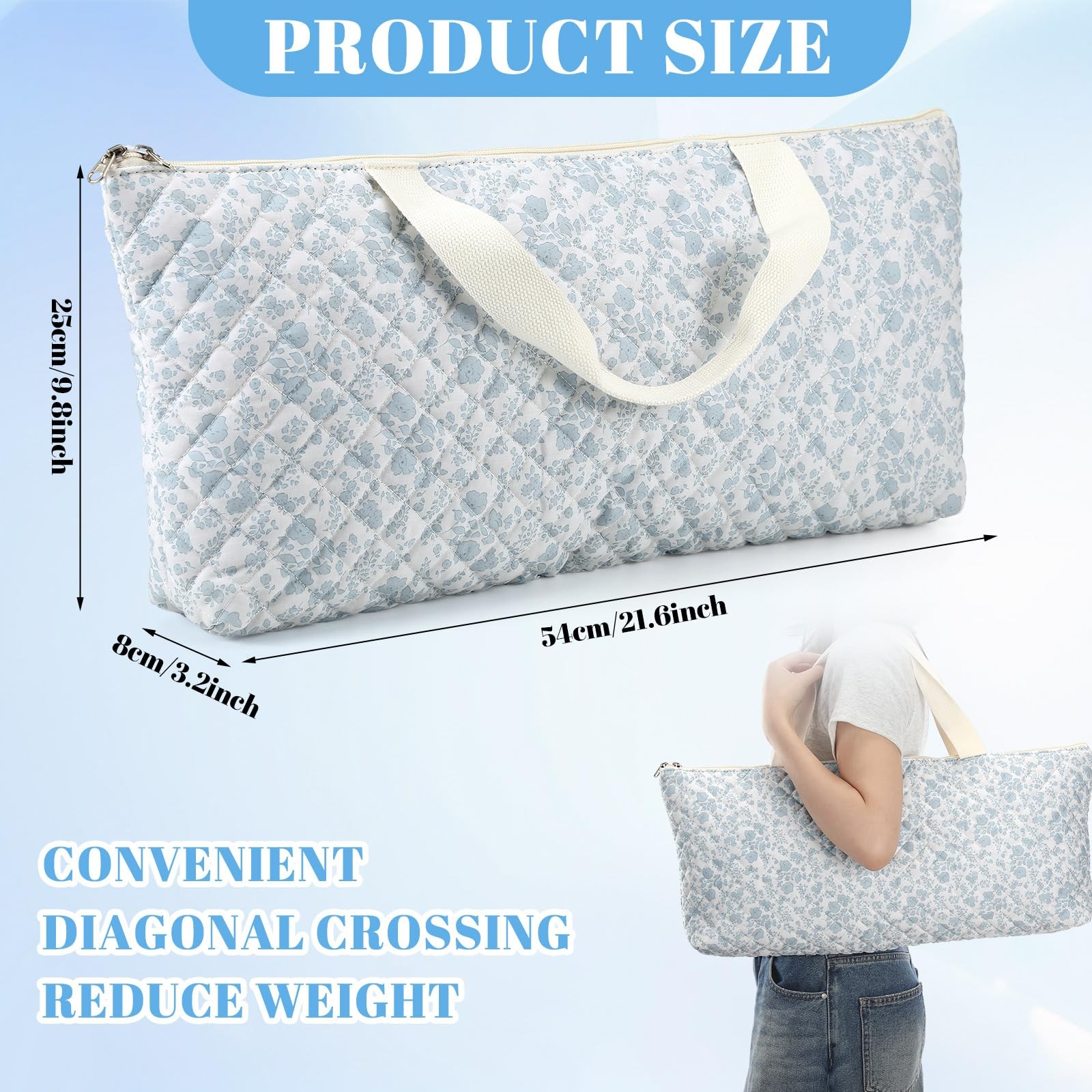 Empty Mahjong Bag 21.6 x 9.8 x 3.2 Inches Thickened Quilted Blue Printed Flor…