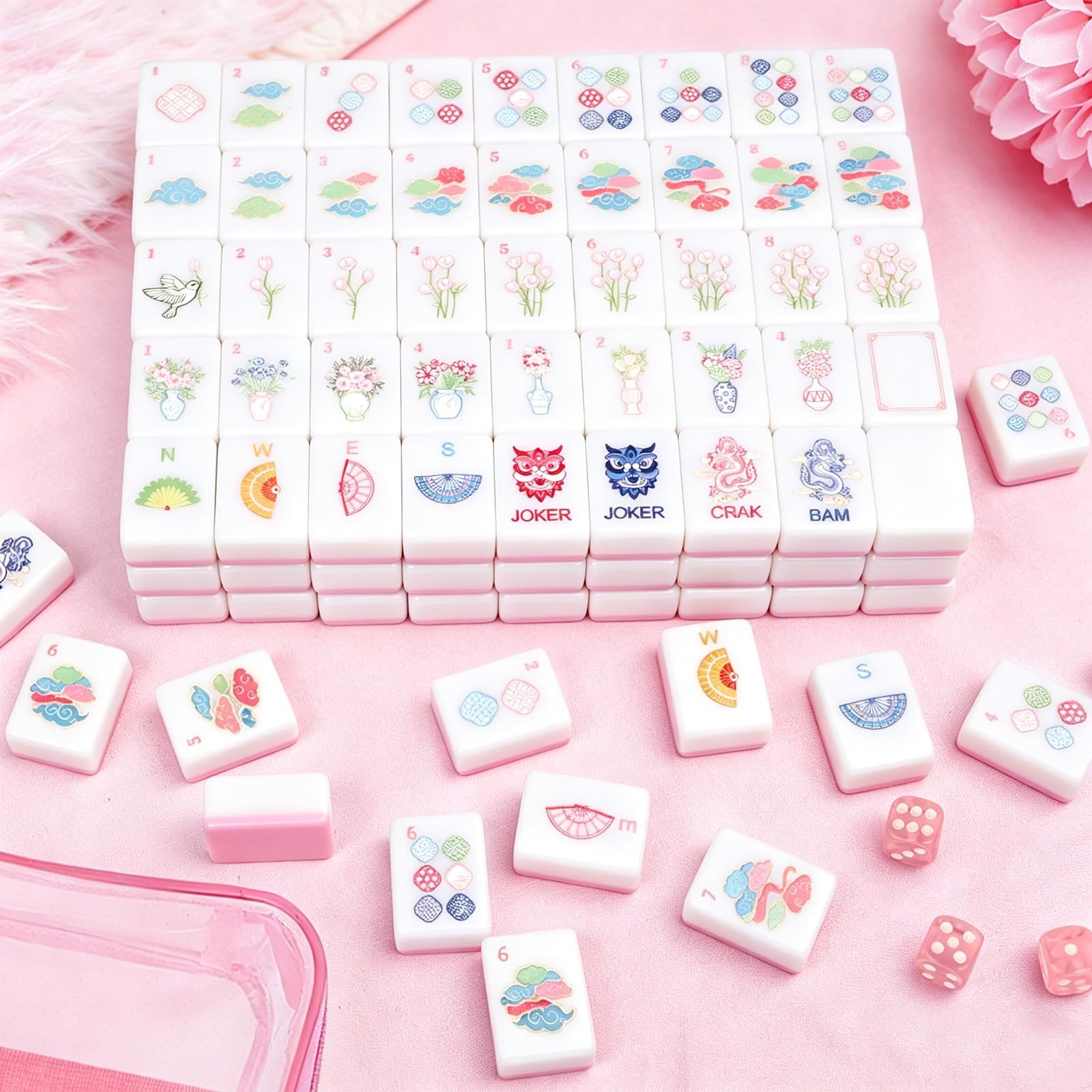 Entallor 166 American Mahjong Tile Set, 1.2″ Mini Pink 3D Engraved Melamine M…