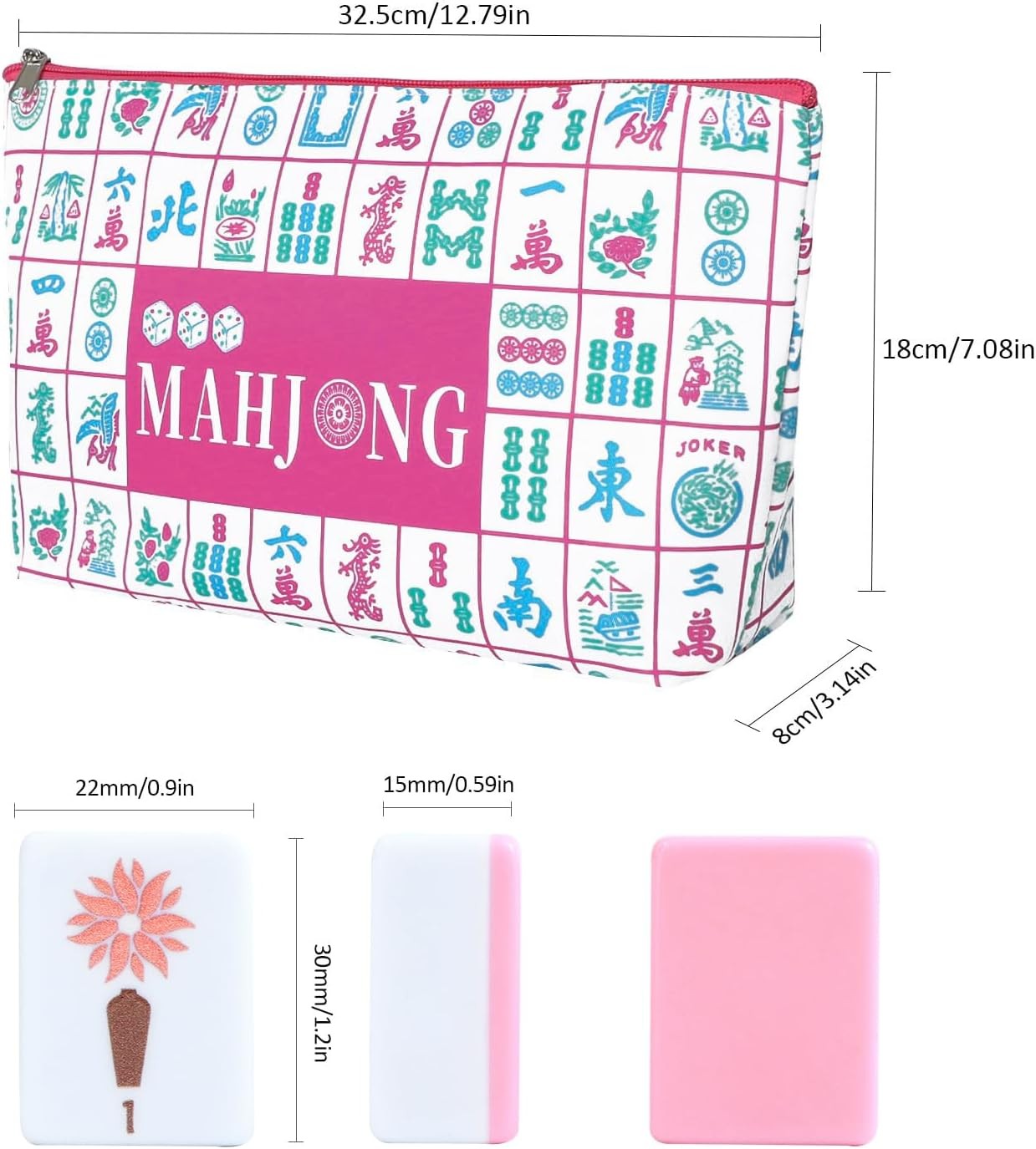 Mahjong Game Set with Carrying Bag and Accessories 160 Pink Printed