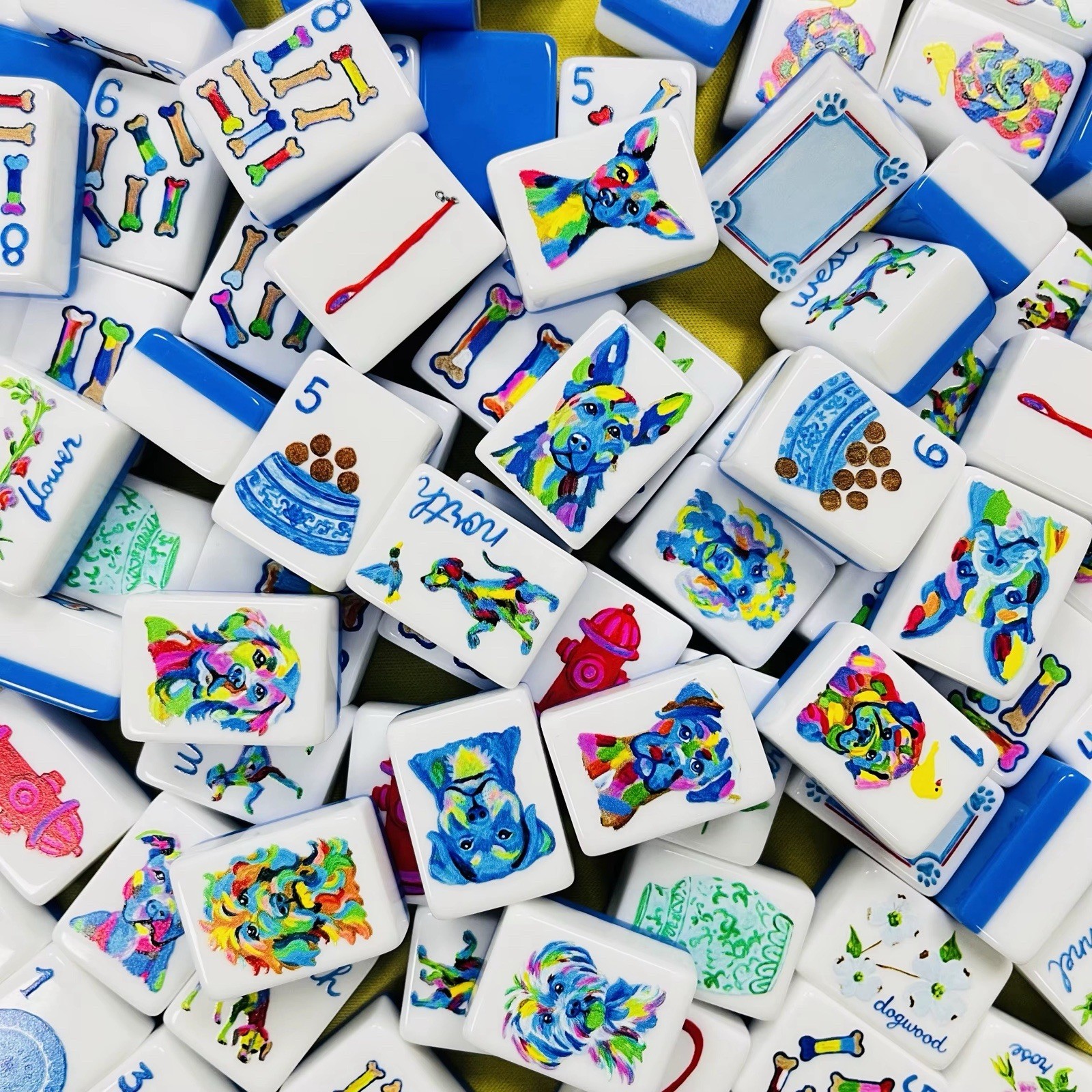 Dog Cute Colorful Design Mahjong Set 160 Tiles Premium Tiles Gift for Dog Lovers