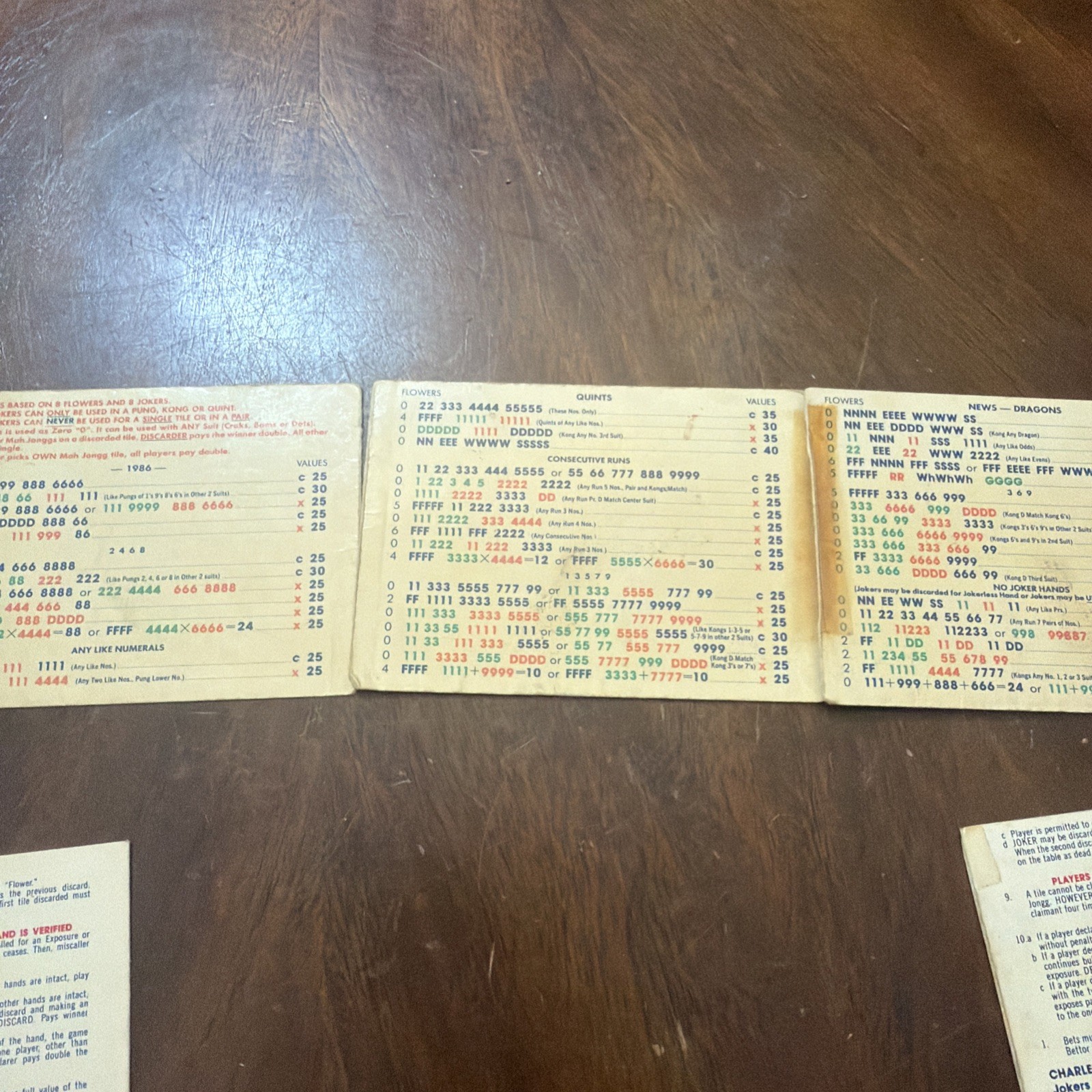 Nationa Mah Jongg League Card 1986-1994
