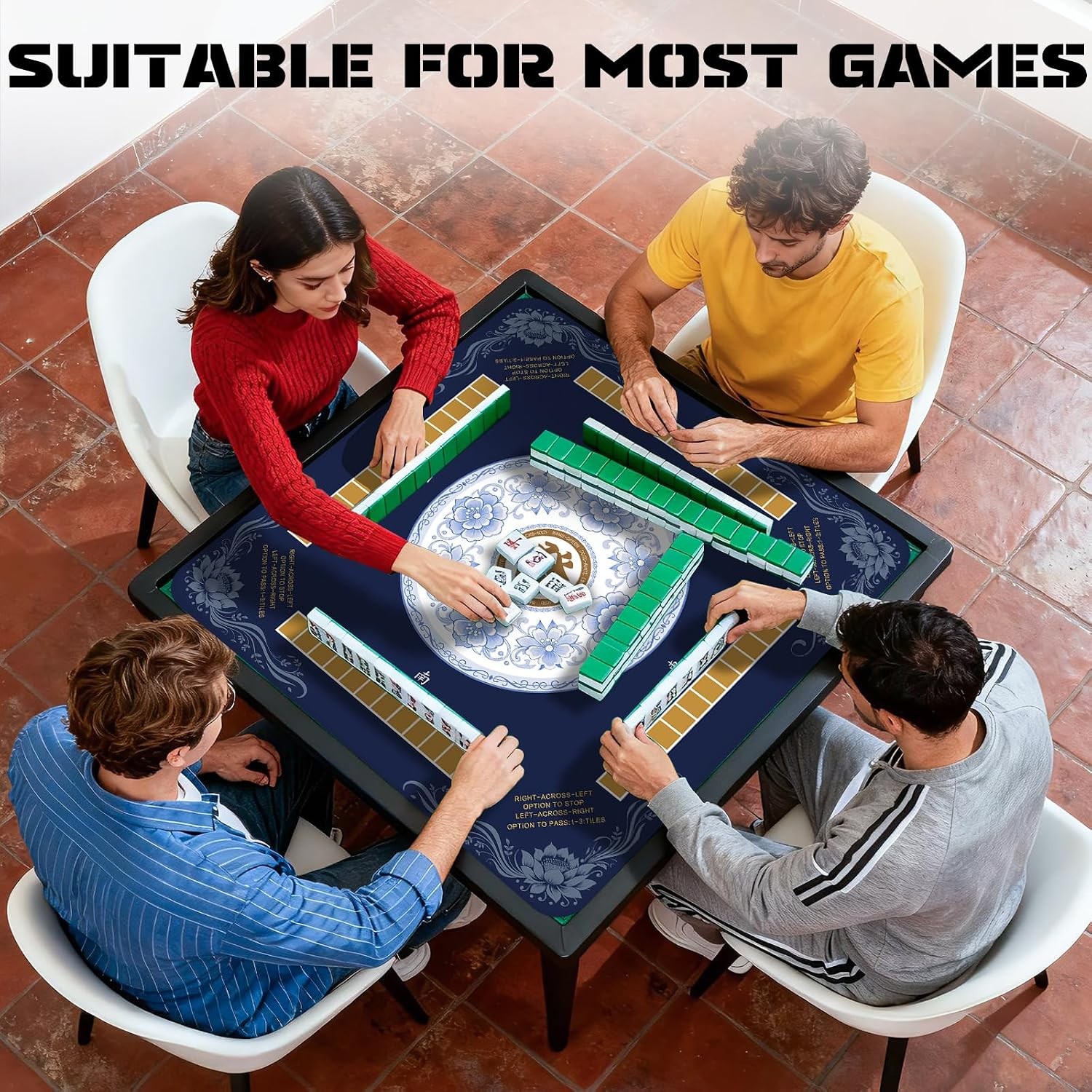 31×31 Non-Slip Mahjong Table Mat with Lotus Design Noise Reducing Mahjong Game